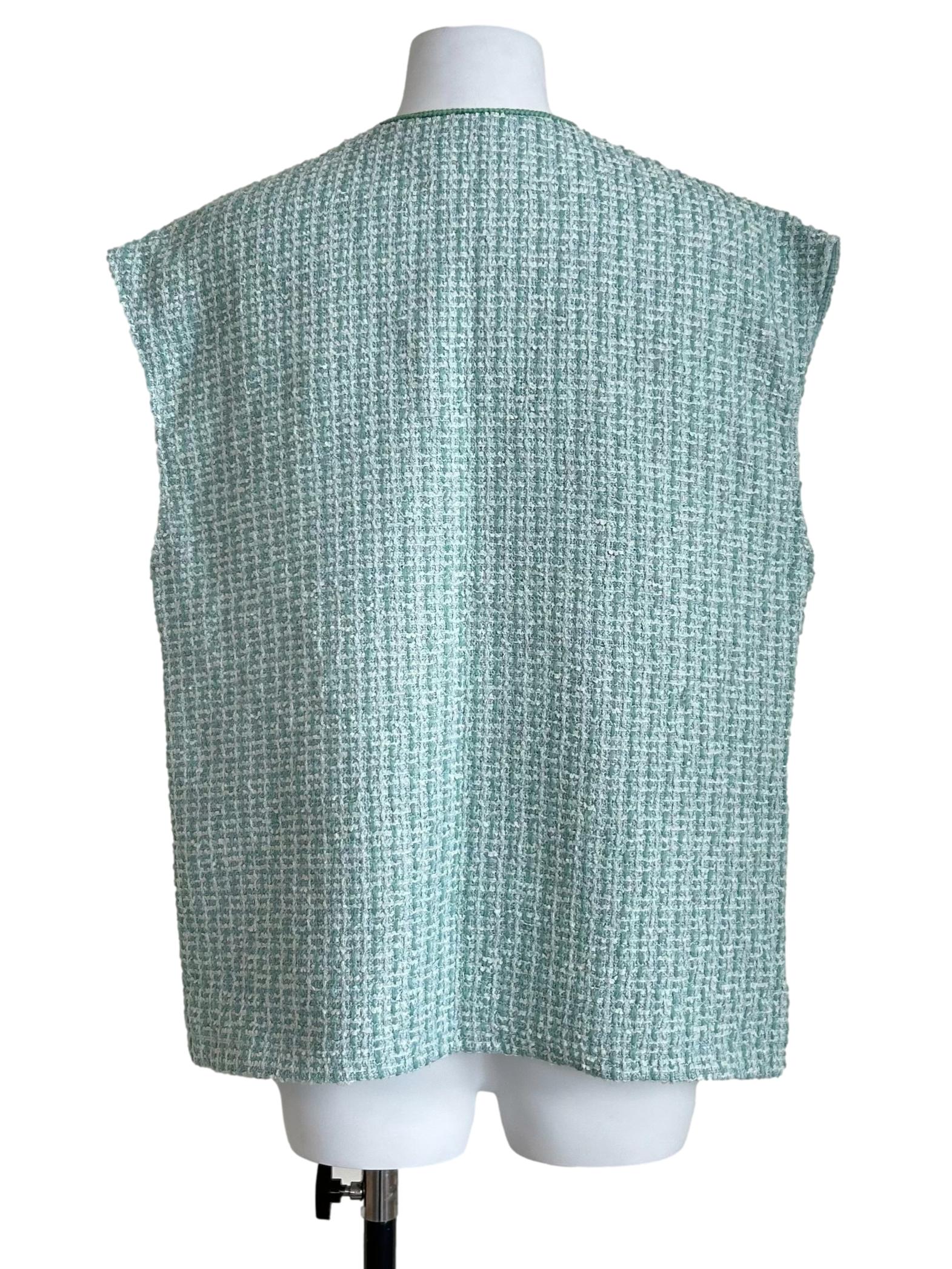 Sage Green Tweed Sleeveless Vest