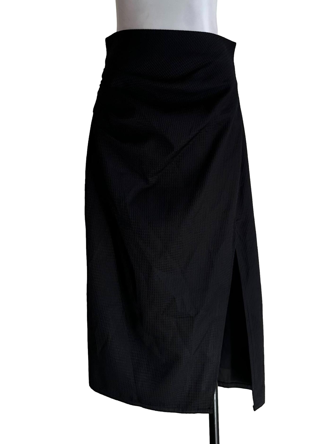 Black Textured Slit Skirt