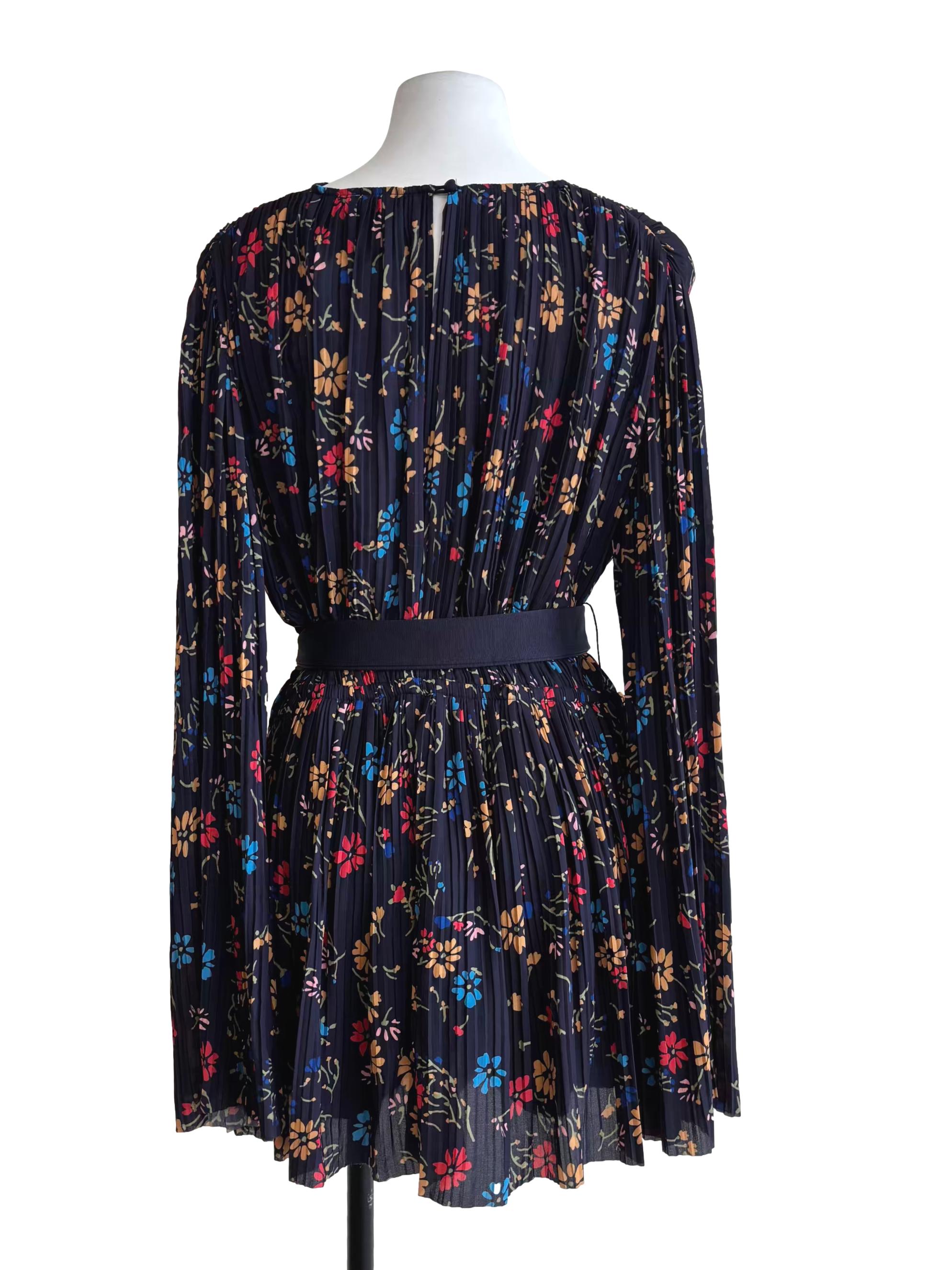 Navy Blue Floral Pleated Romper