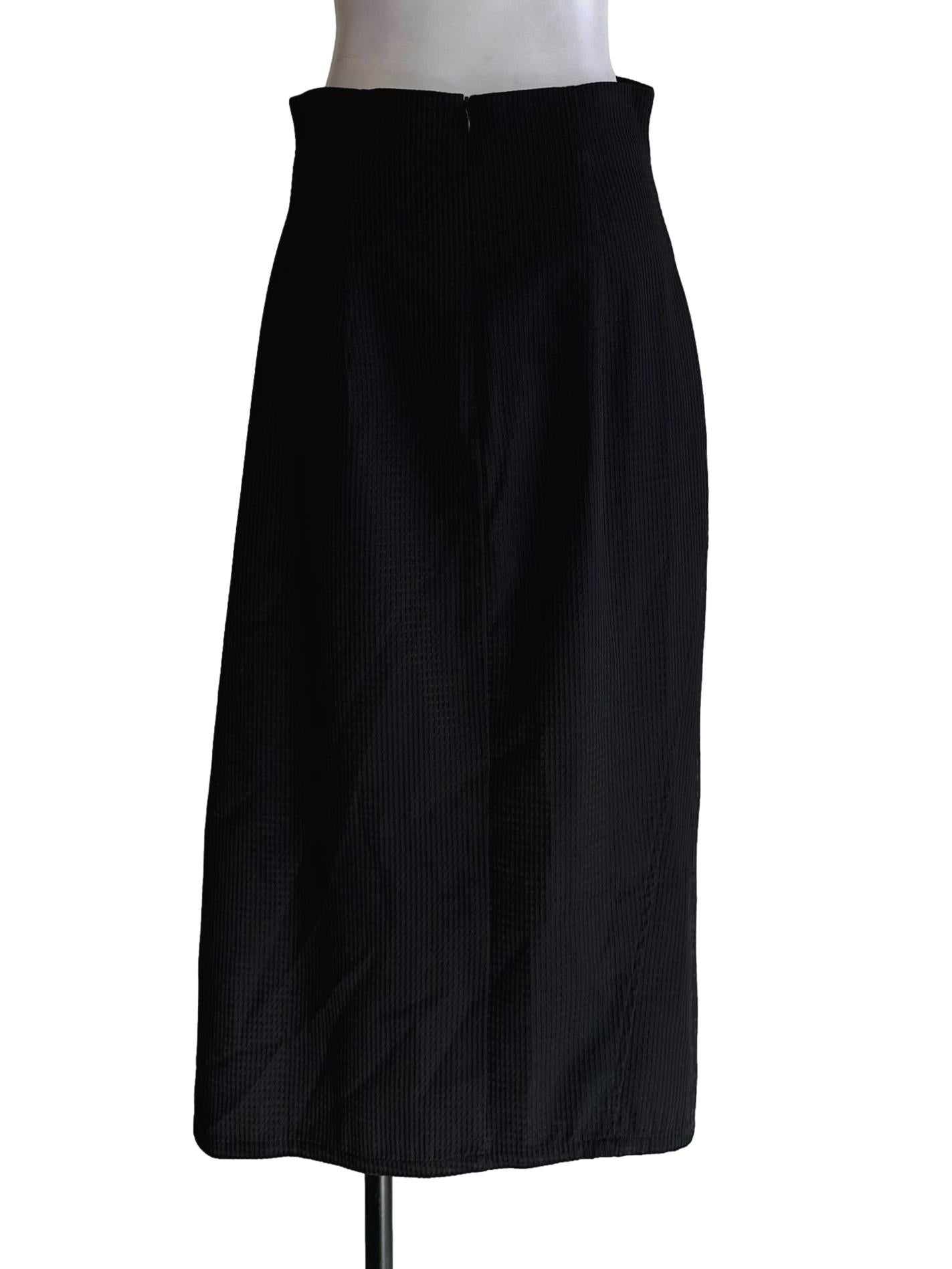 Black Textured Slit Skirt