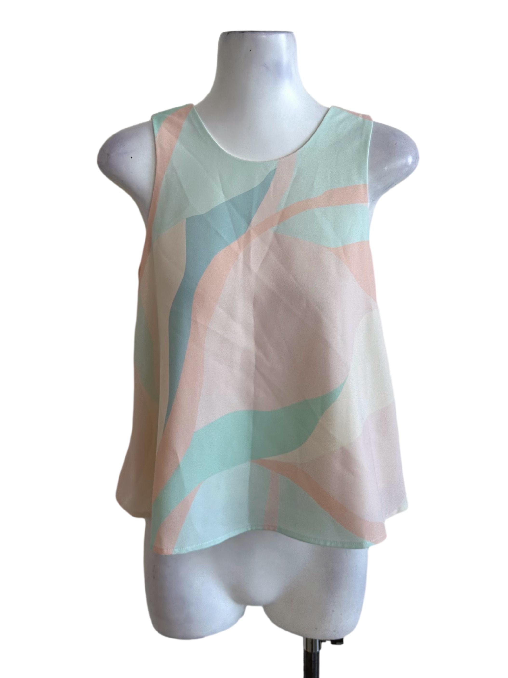Pastel Beige Abstract Pattern Round Neck Top