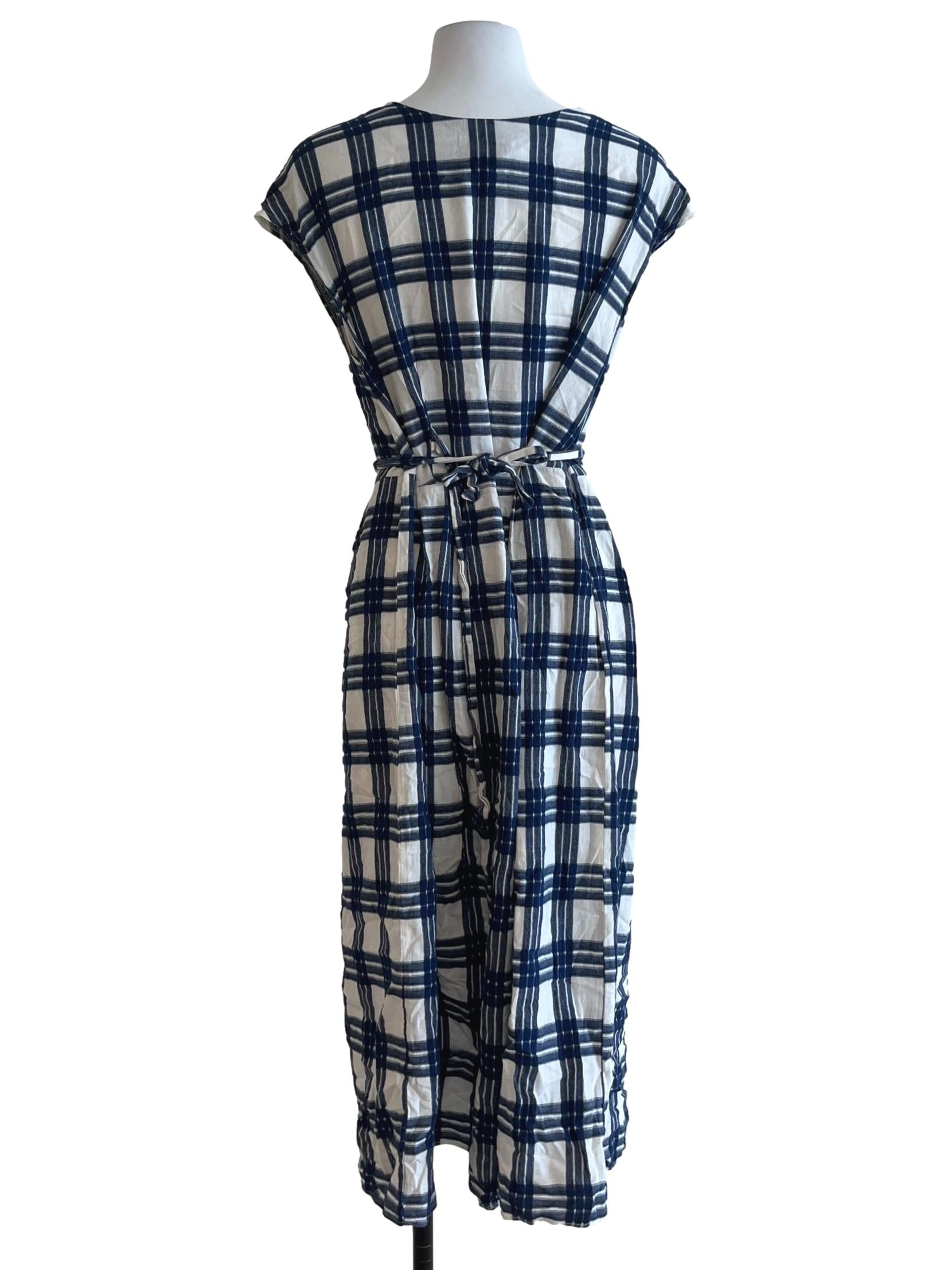 Navy Blue Madras A-Line Dress