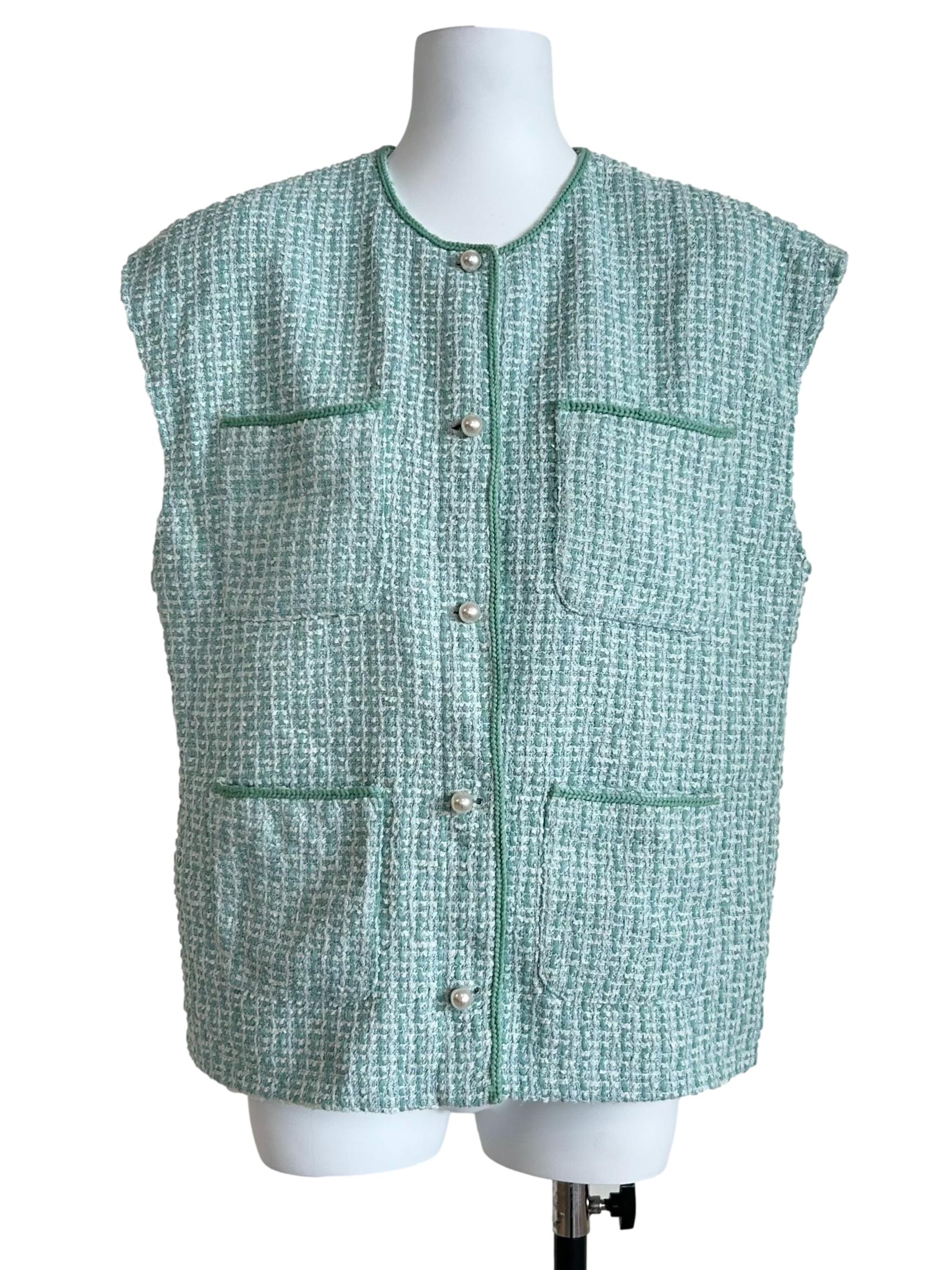 Sage Green Tweed Sleeveless Vest