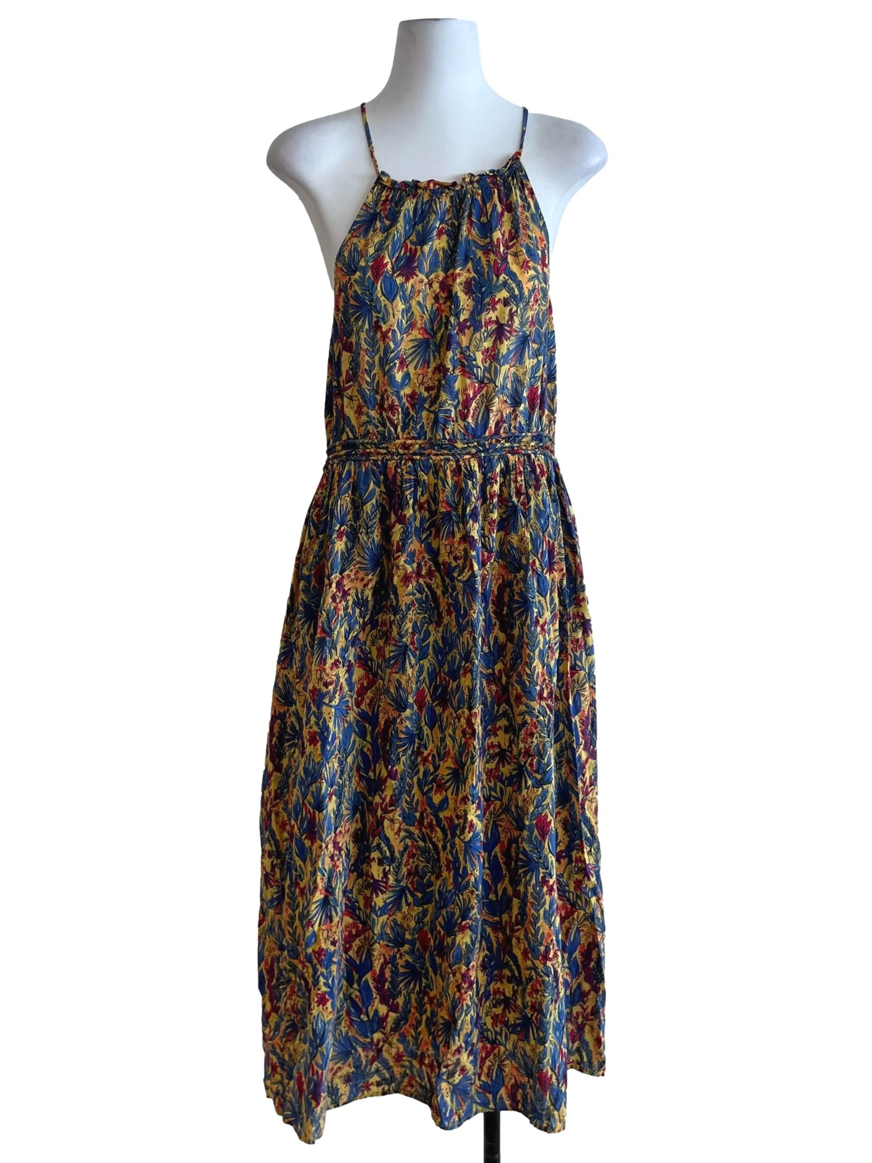 Blue Yellow Floral A-Line Dress