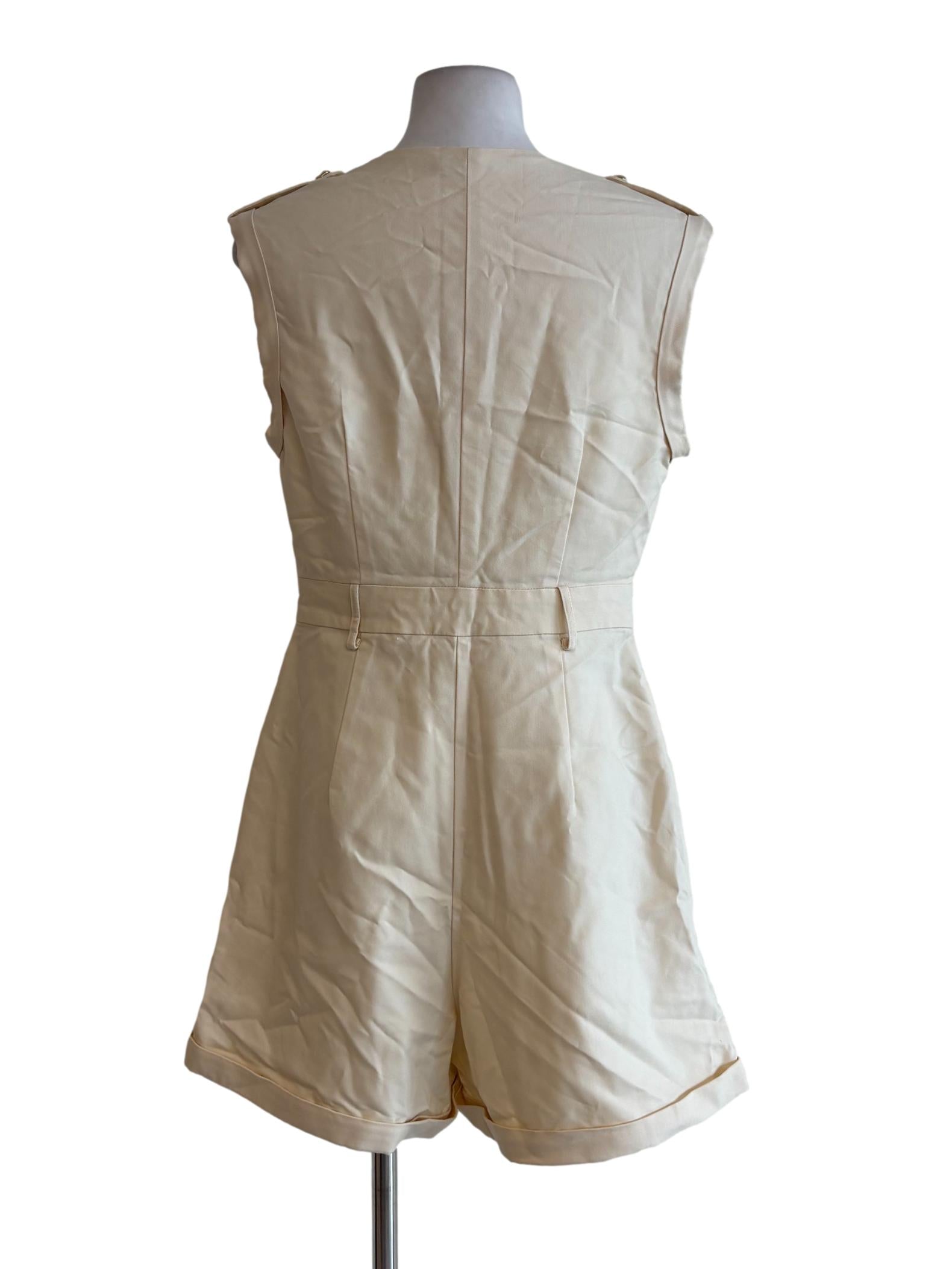 Cream Sleeveless Buttoned Rompers
