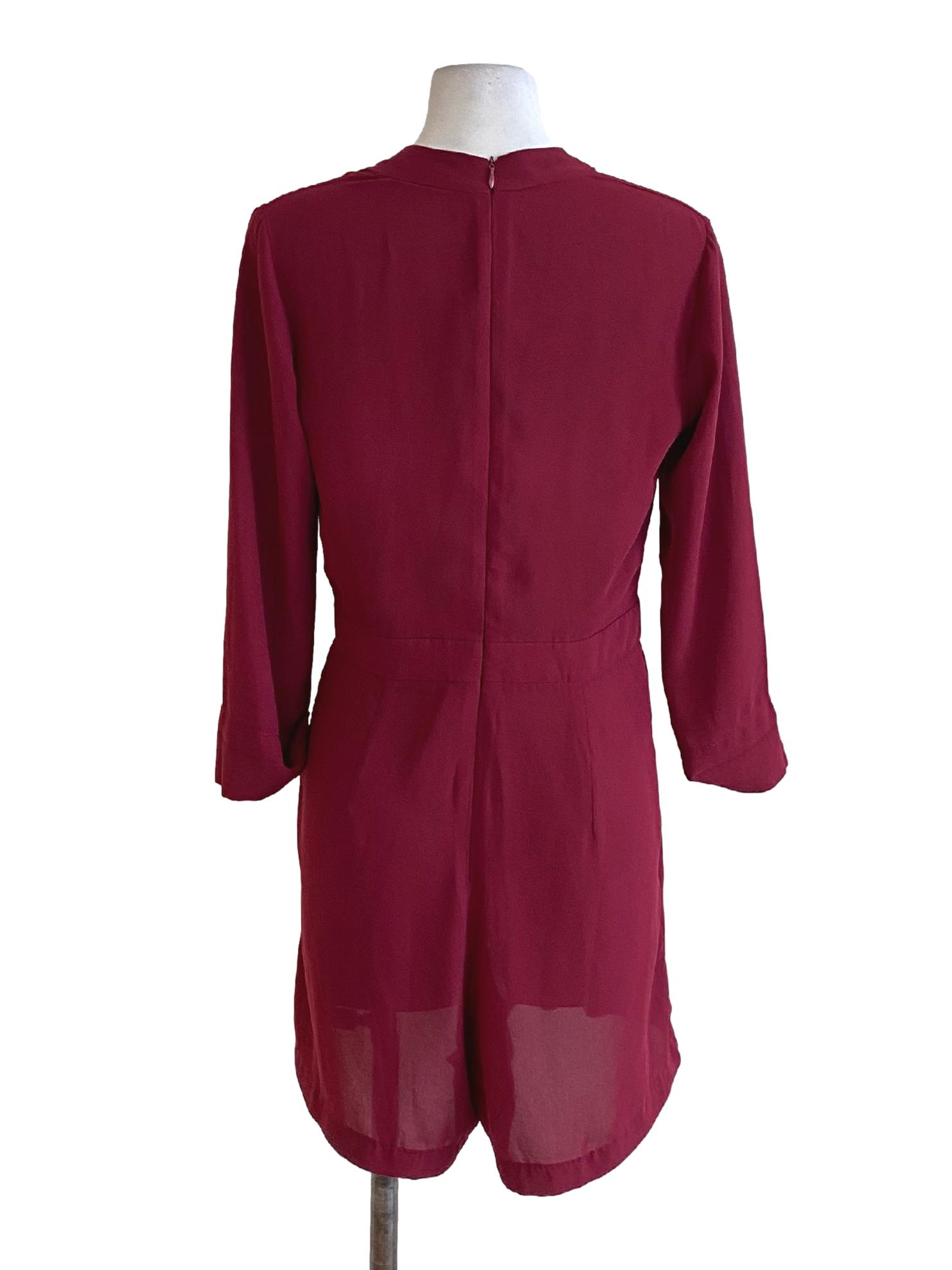 Maroon Red V-Neck Long Sleeve Loose Flowy Romper