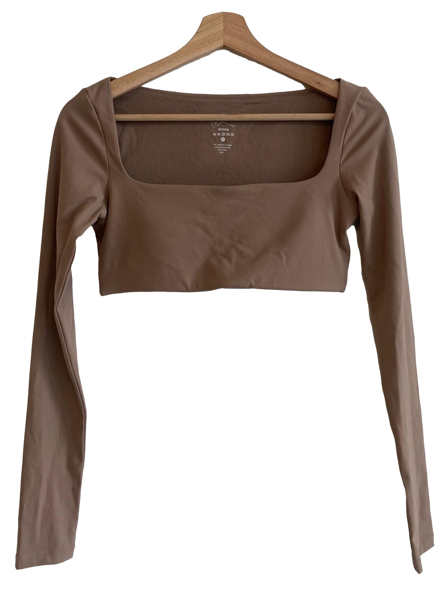 Coffee Brown Freedom Scoop Long Sleeve Crop Top