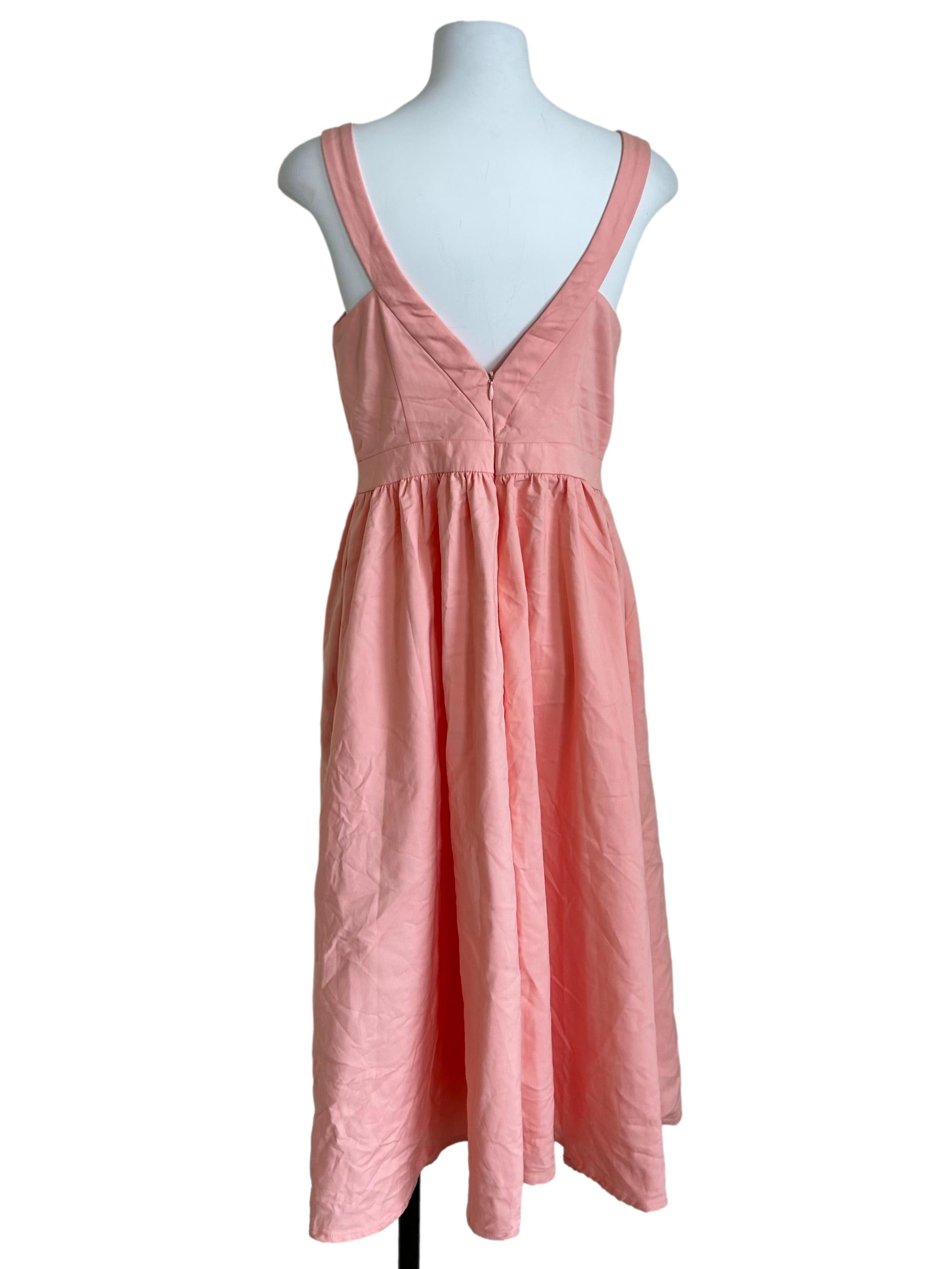 Peach Pink V-Neck Fit-And-Flare Midi Dress