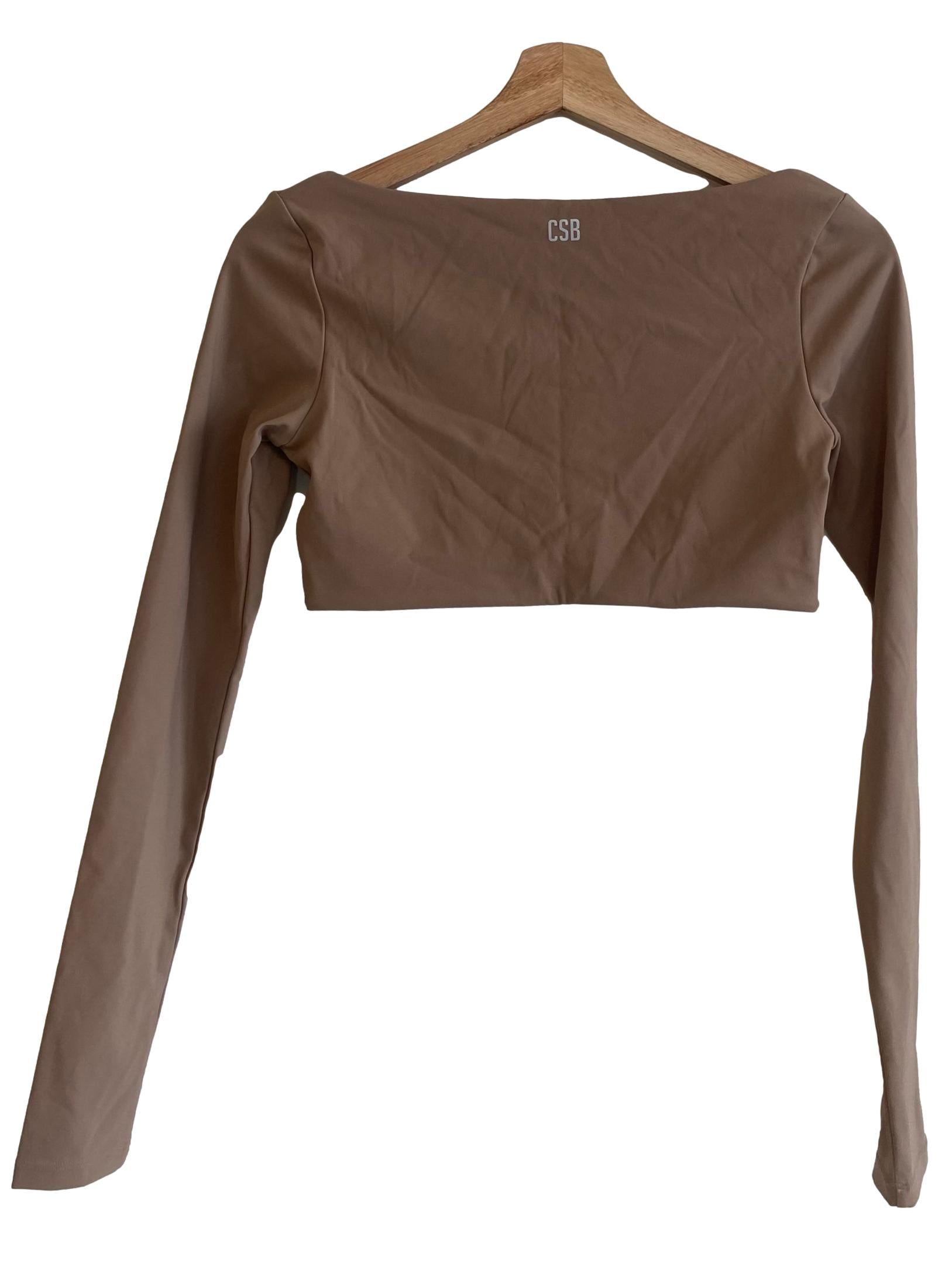 Coffee Brown Freedom Scoop Long Sleeve Crop Top