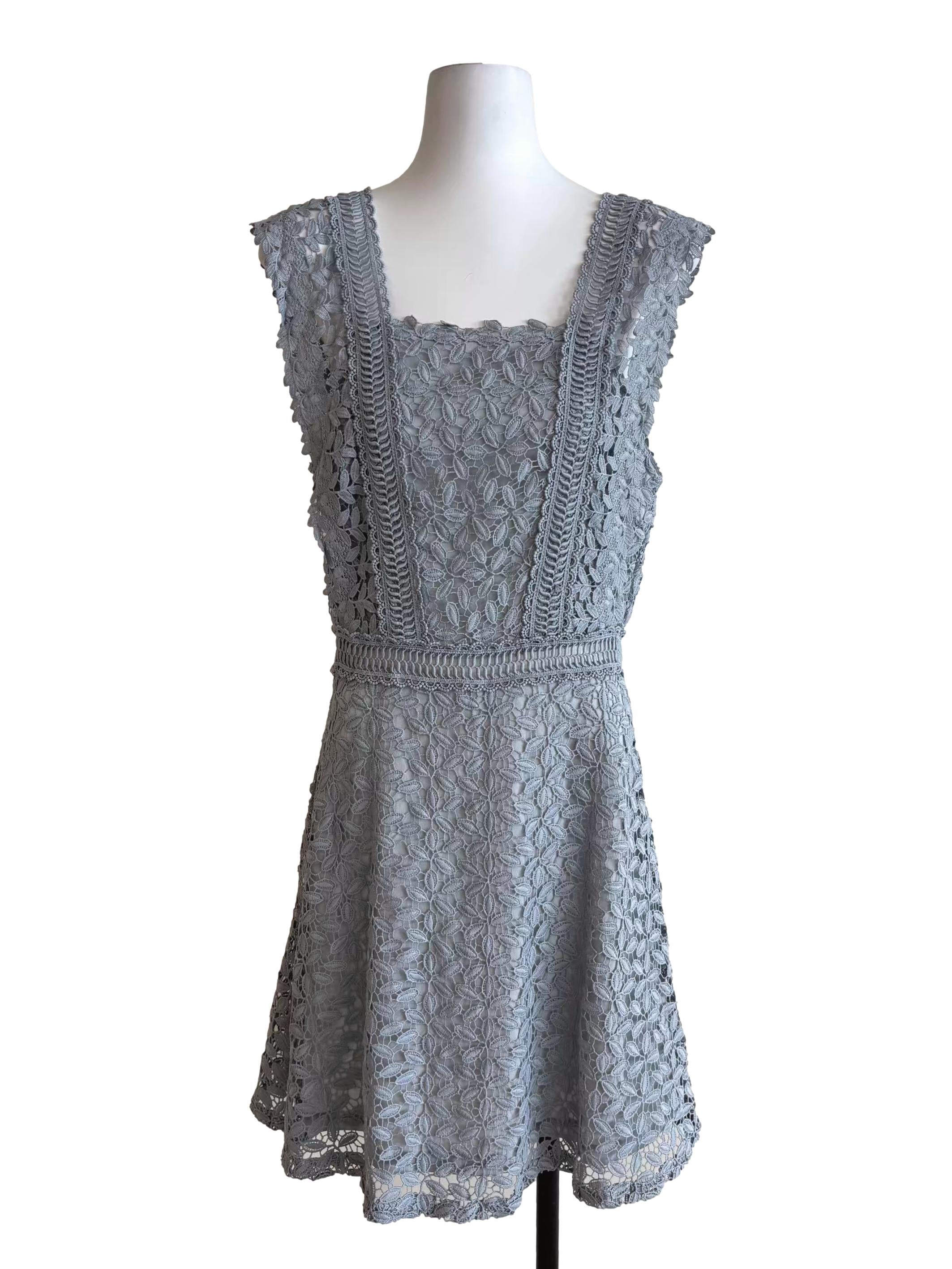 Powder Blue Square Neck Lace Dress