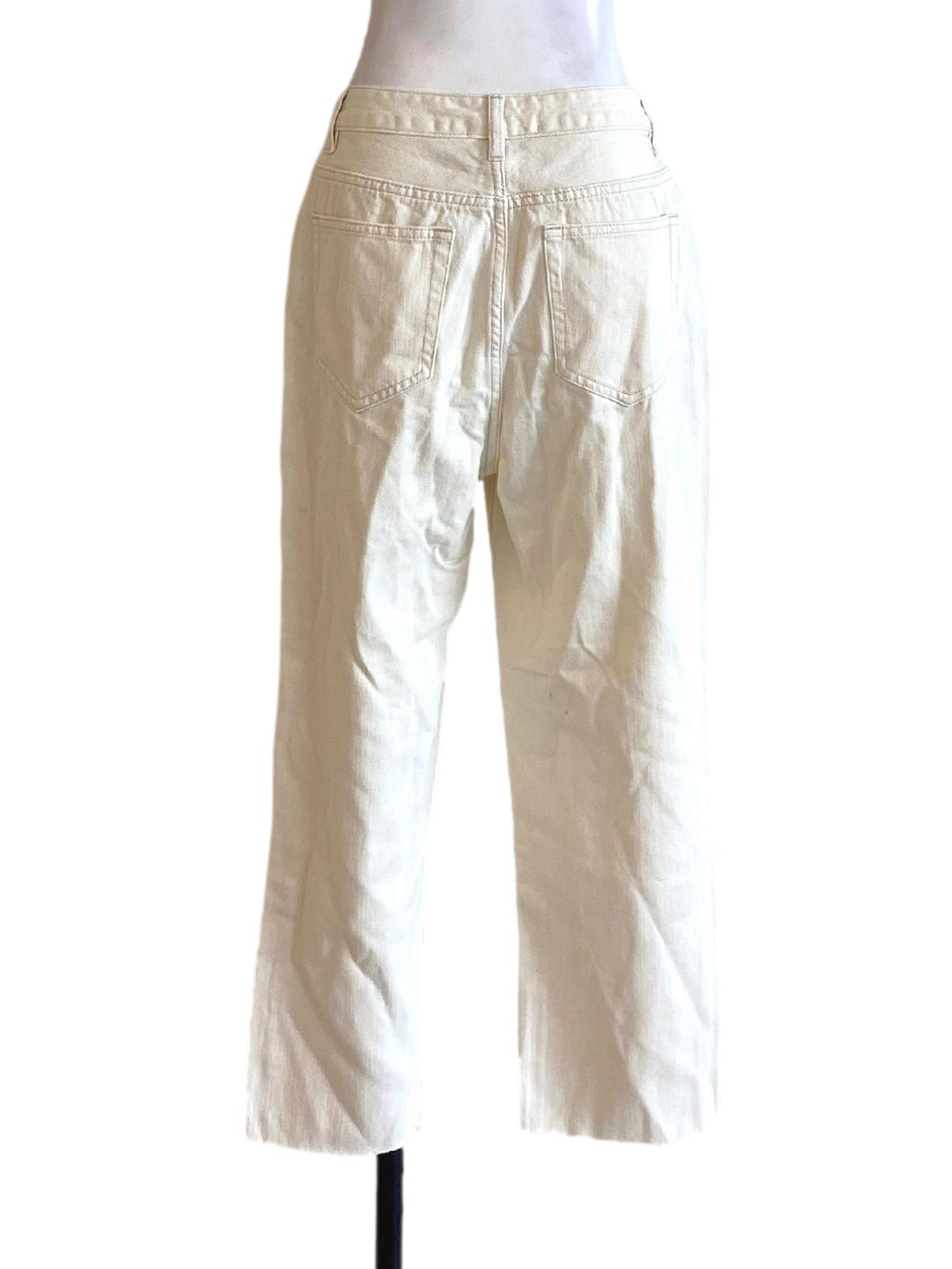 Cream White Buttoned Waist Slim Cropped Denim Trouser LB