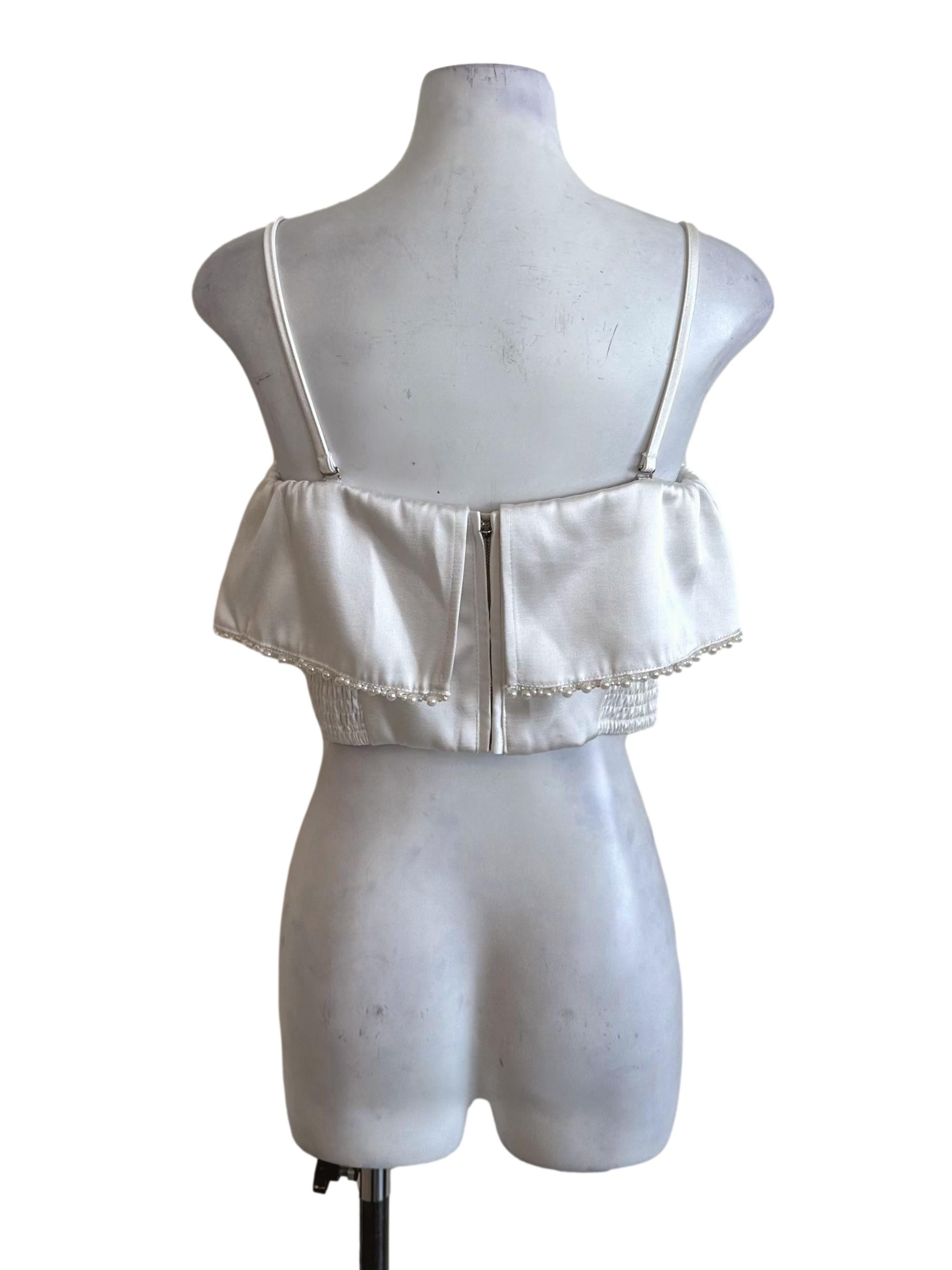 Pearl White Fitted Square Neck Crop Top