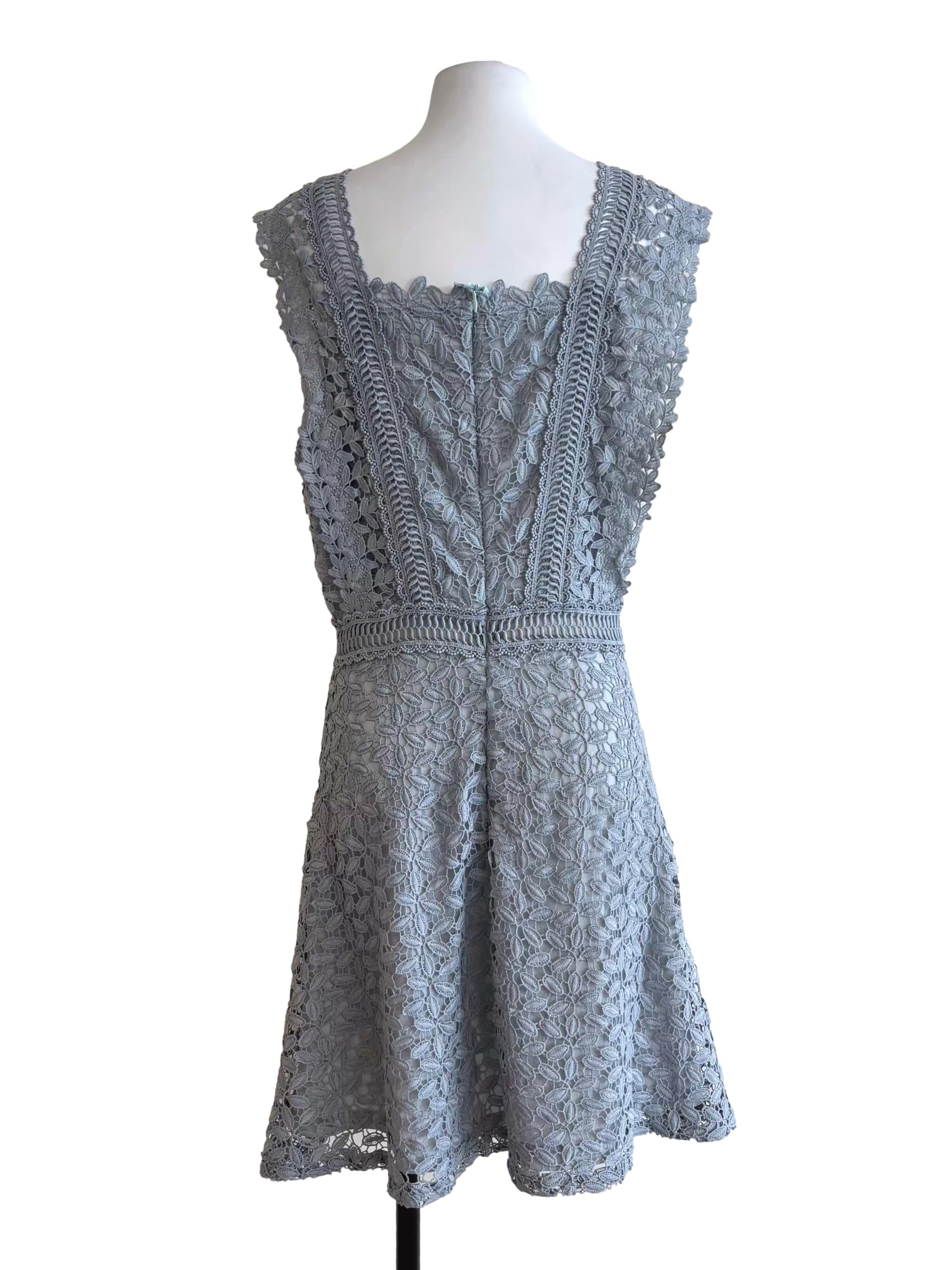 Powder Blue Square Neck Lace Dress