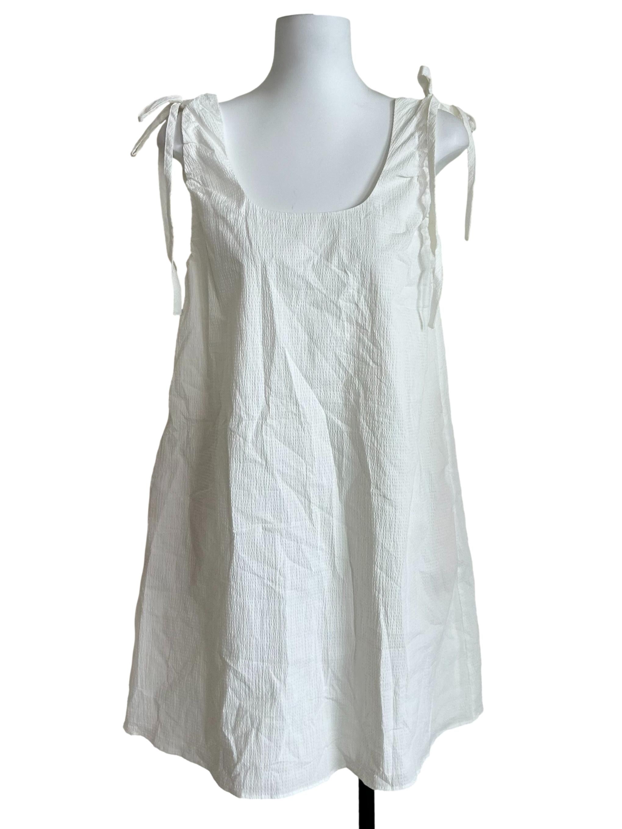 White Tie-Strap Mini Babydoll Dress