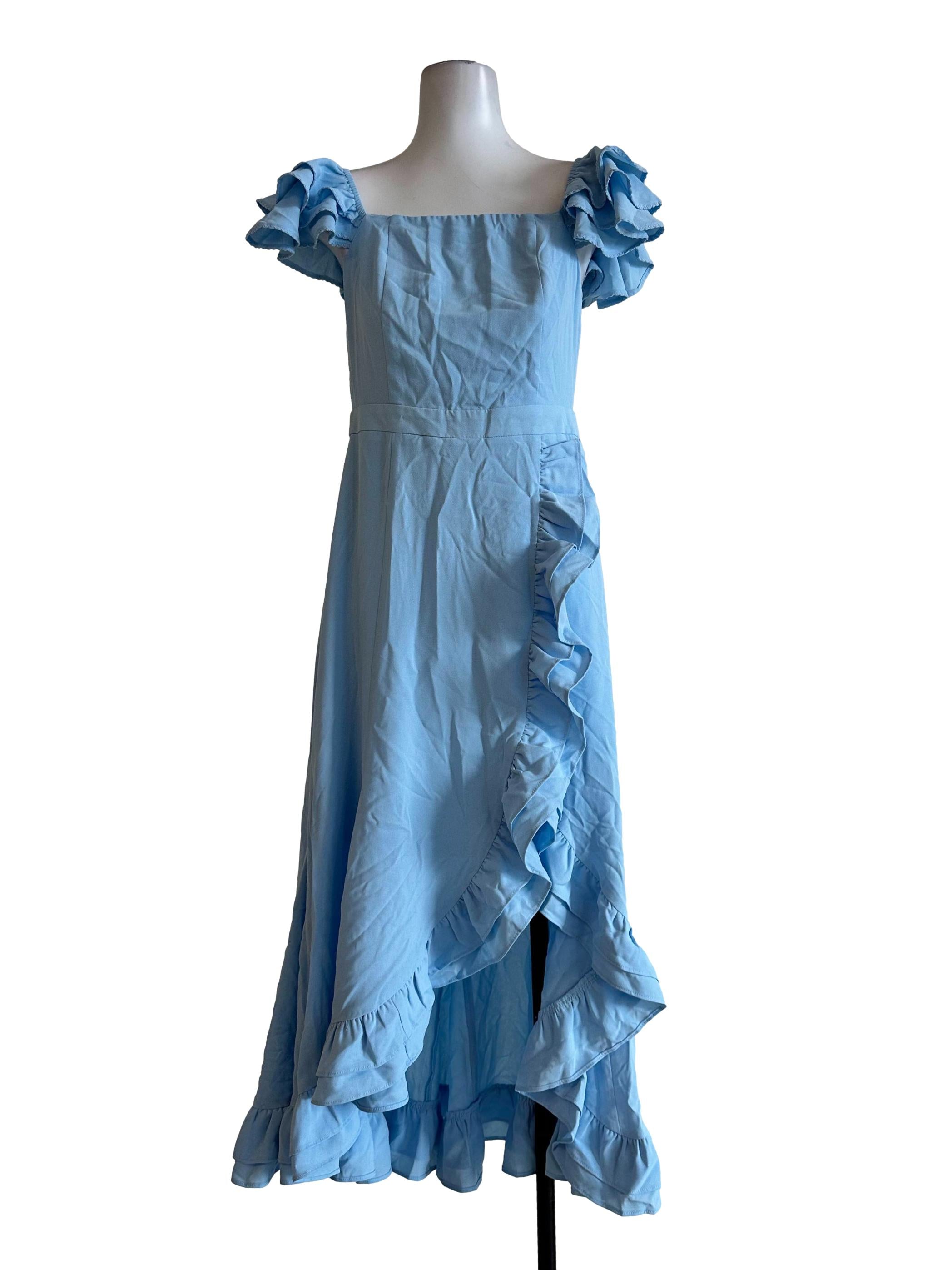Light Blue Ruffles Maxi Dress