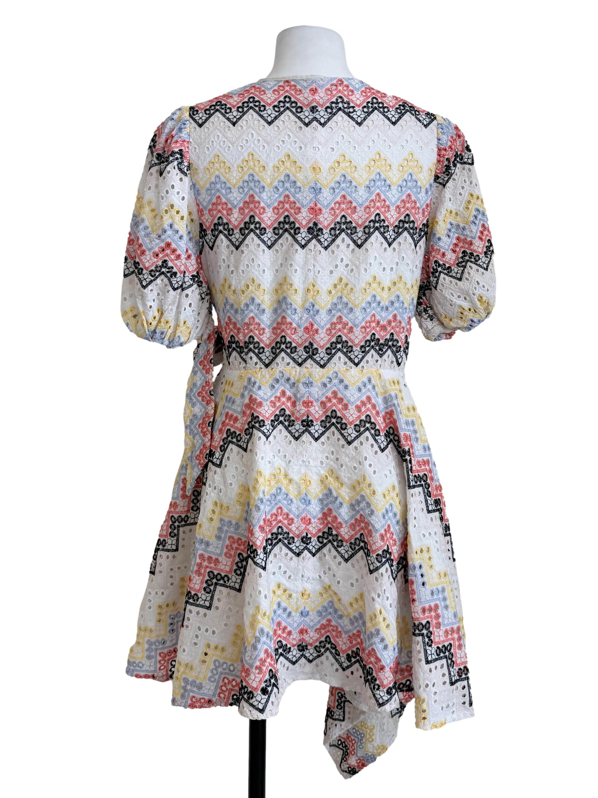 White Multicolor Patterned Wrap Dress