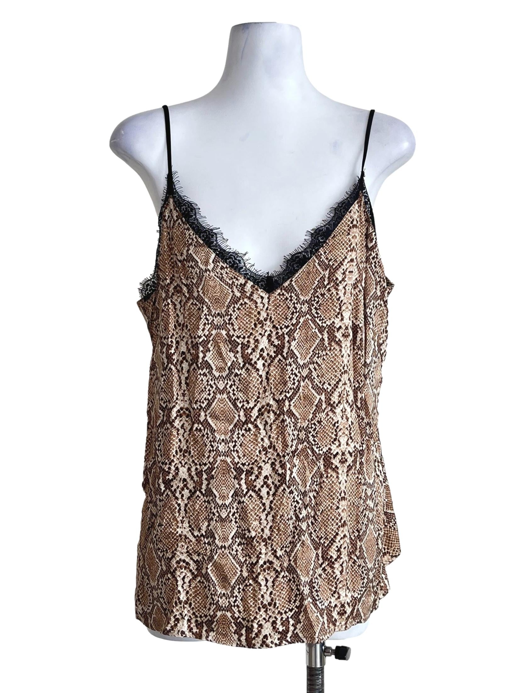 Peanut Brown Snake Printed Spaghetti Sleeveless Top