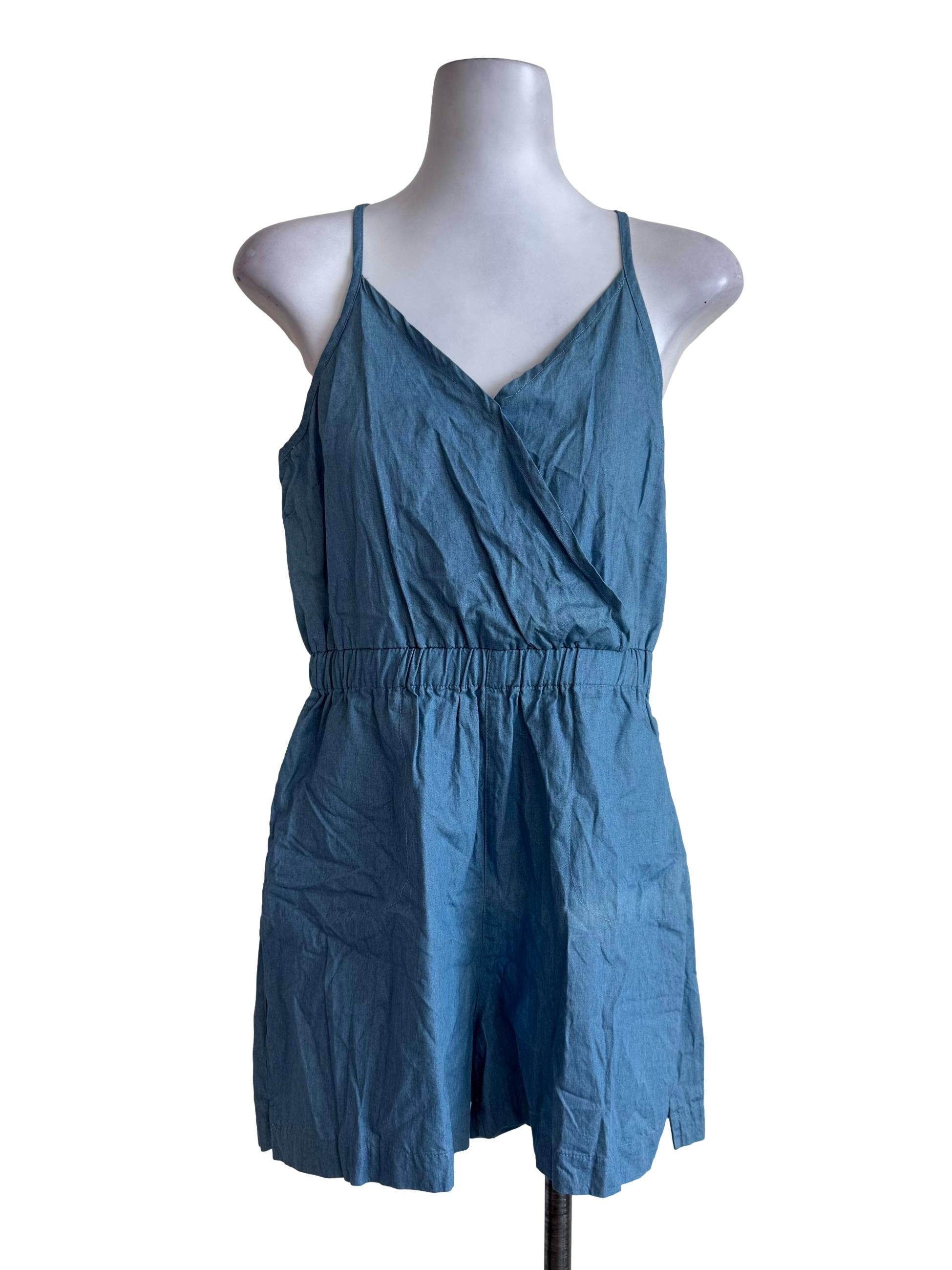 Denim Blue V Neck Sleeveless Romper