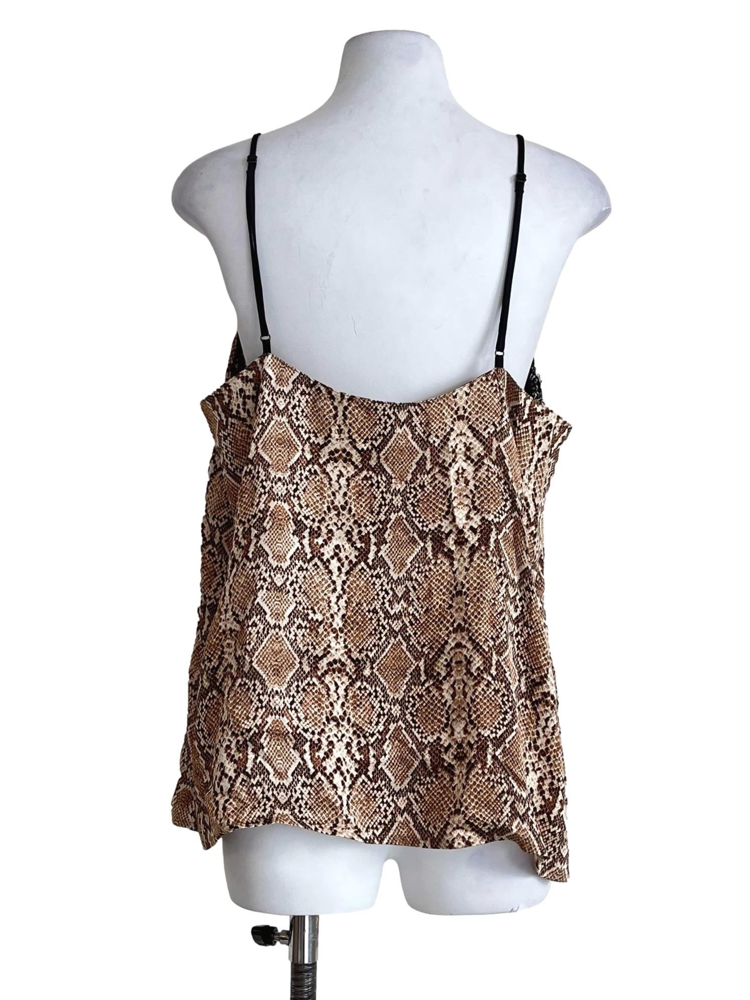 Peanut Brown Snake Printed Spaghetti Sleeveless Top