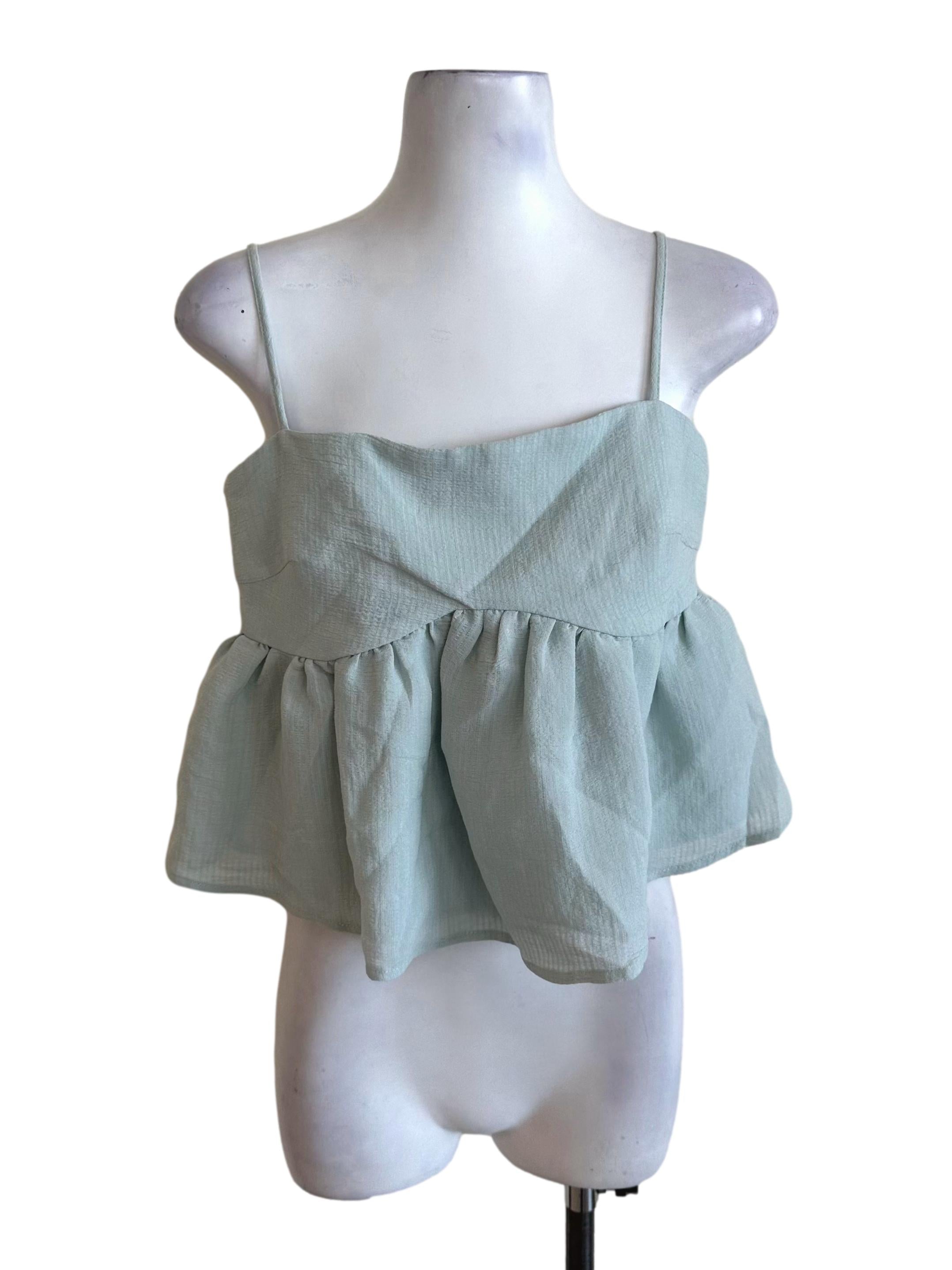 Dusty Green Textured Babydoll Top