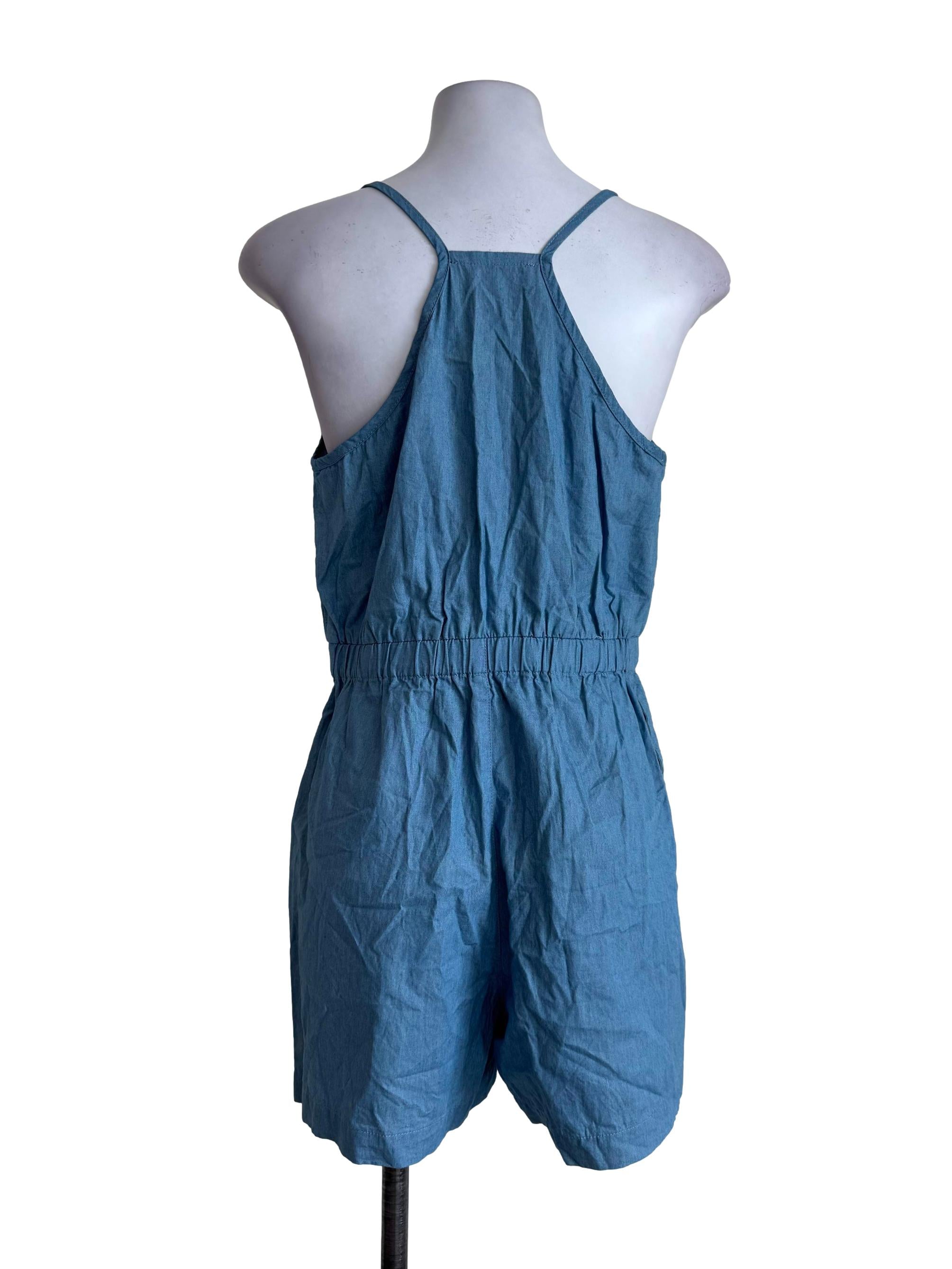 Denim Blue V Neck Sleeveless Romper
