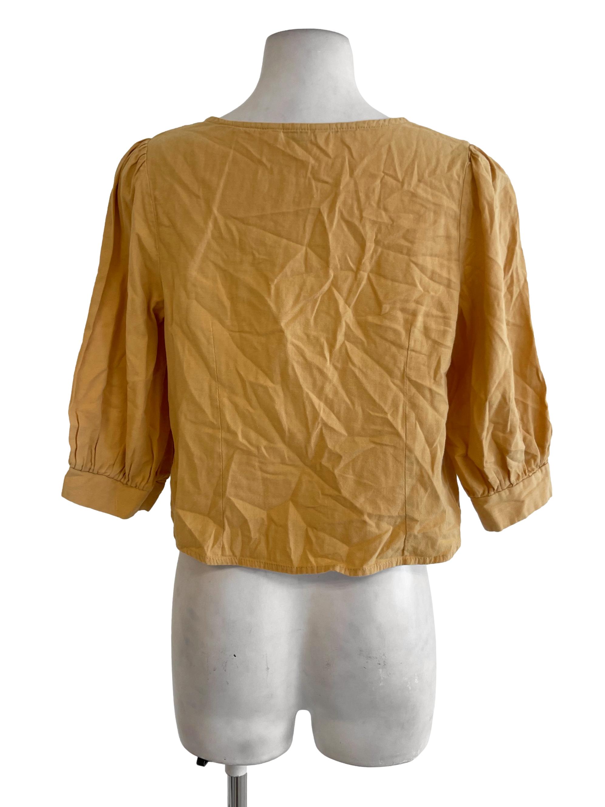 Yellow Mustard V Neck Button Down Top TEM