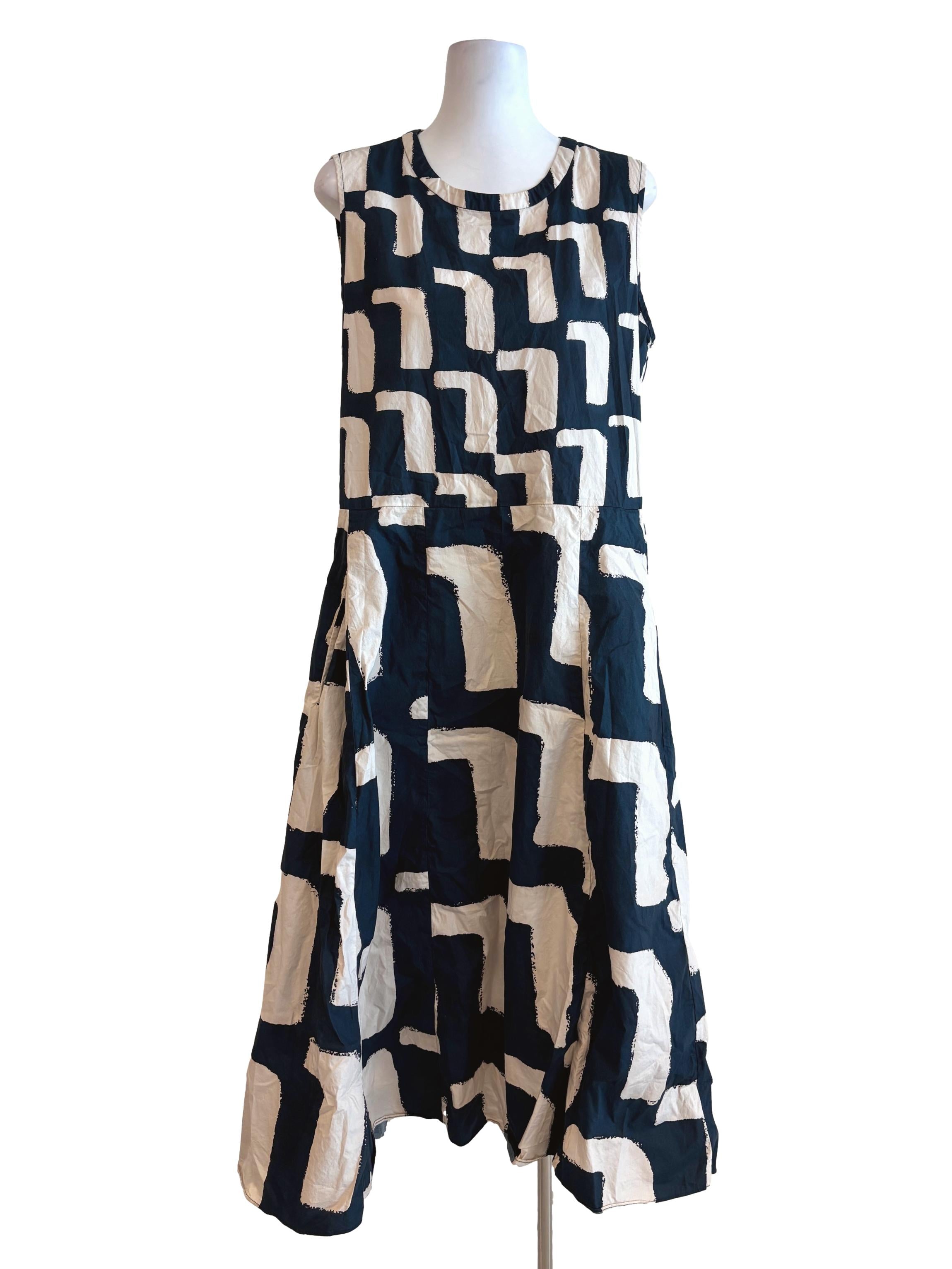 Merino Dark Blue Patterned Cotton Dress