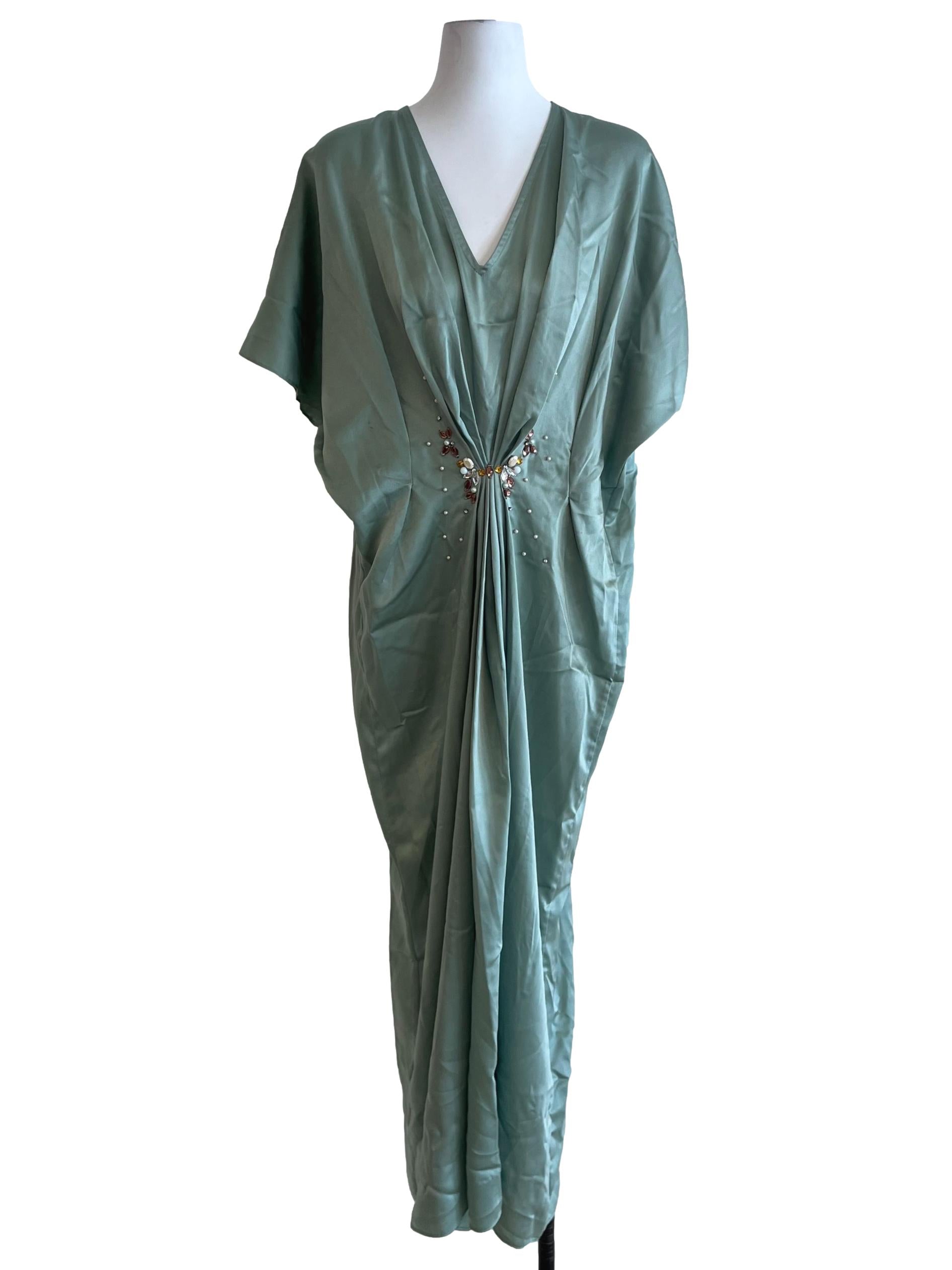 Sage Green V-Neckline Kaftan Dress