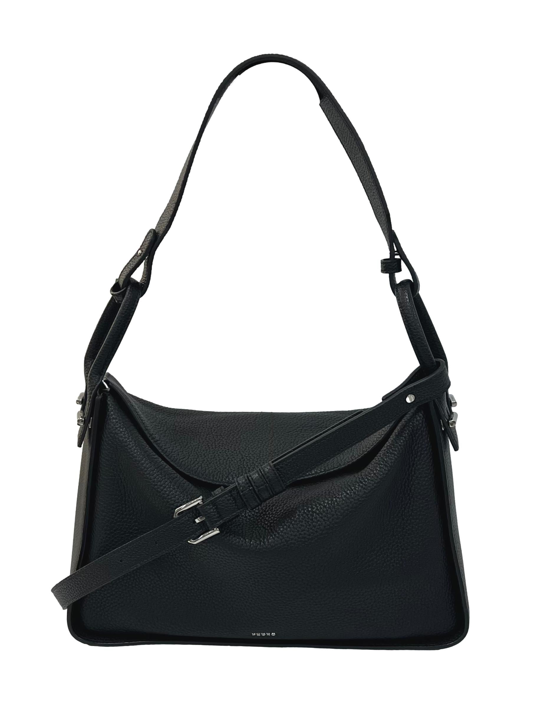 Black Pebbled Faux Leather Shoulder Bag