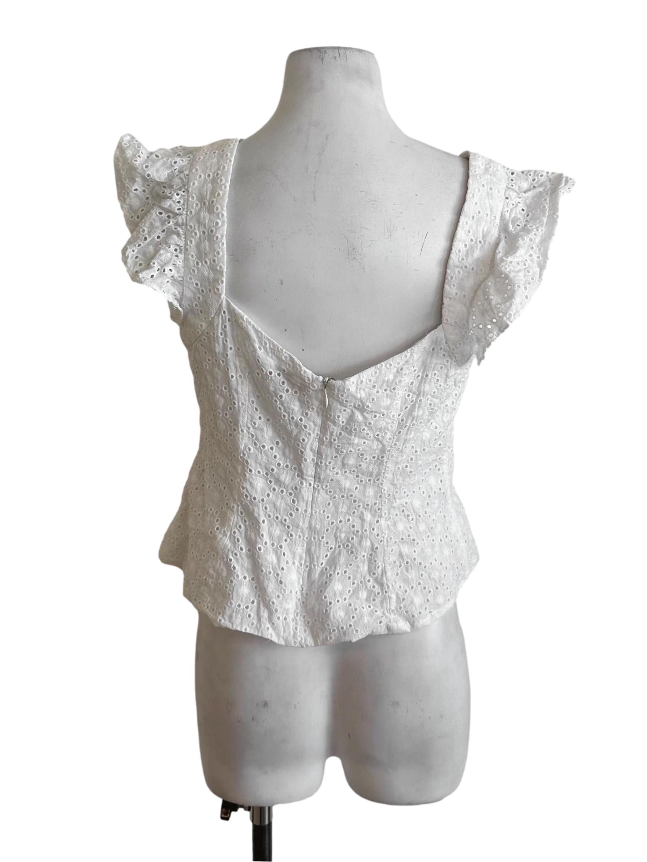 Salt White Square Neck Eyelet Embroidery Top LB