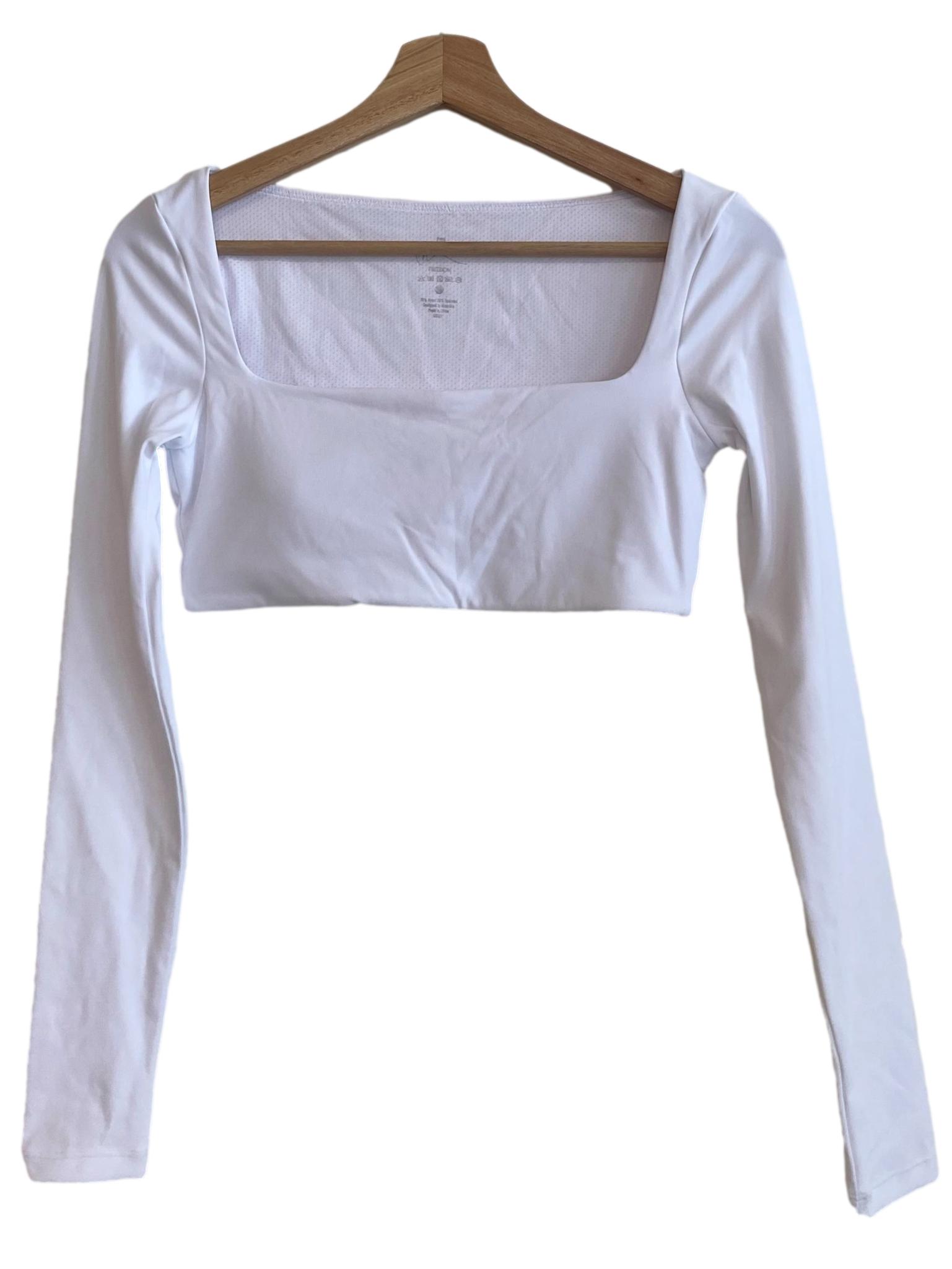 White Freedom Scoop Long Sleeve Crop Top
