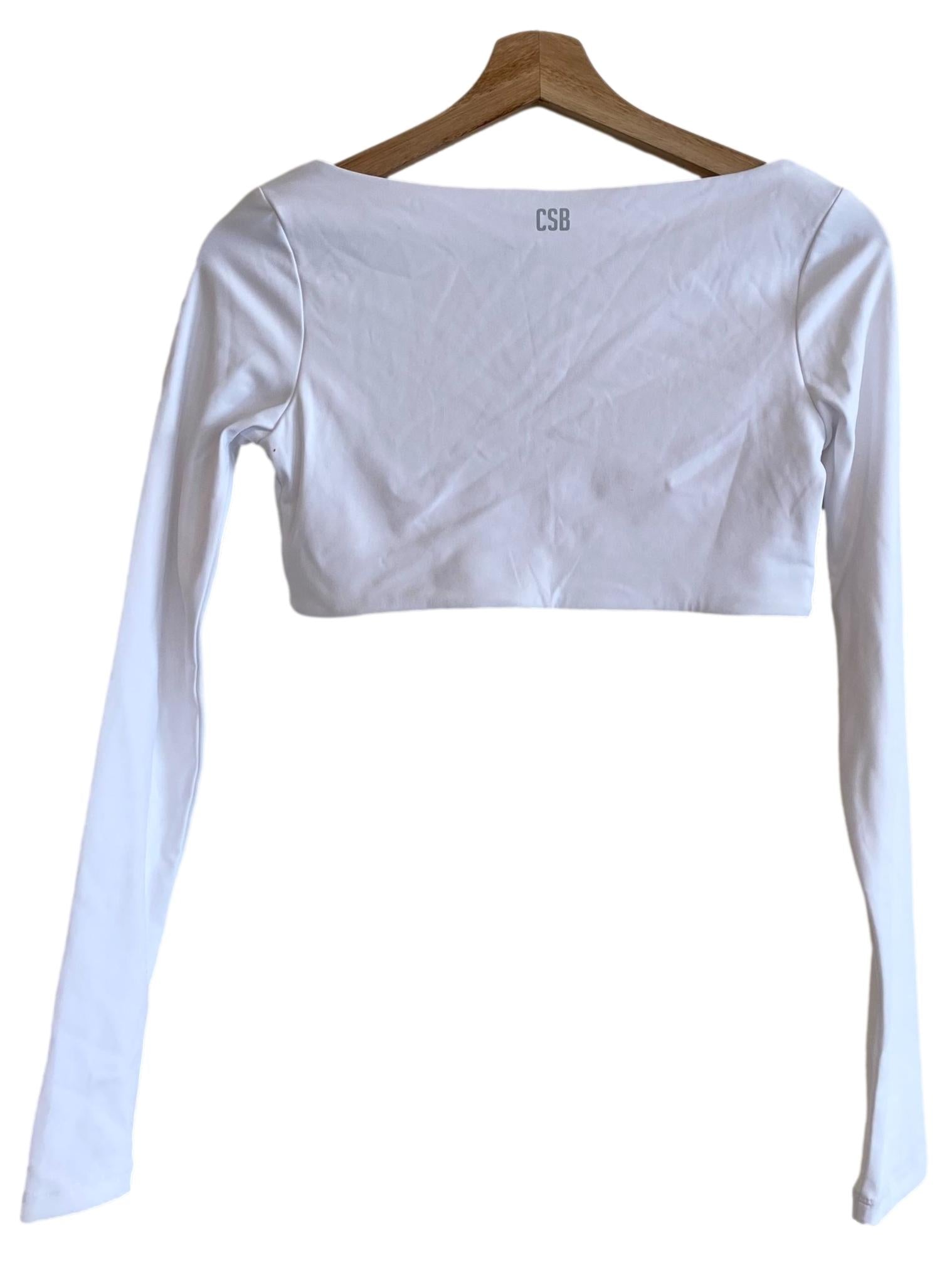 White Freedom Scoop Long Sleeve Crop Top