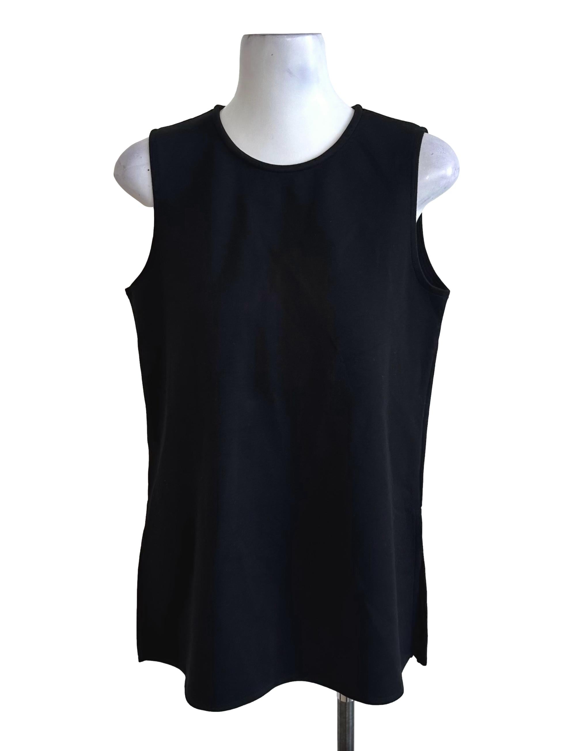 Onyx Black Round Neck Back Button Top
