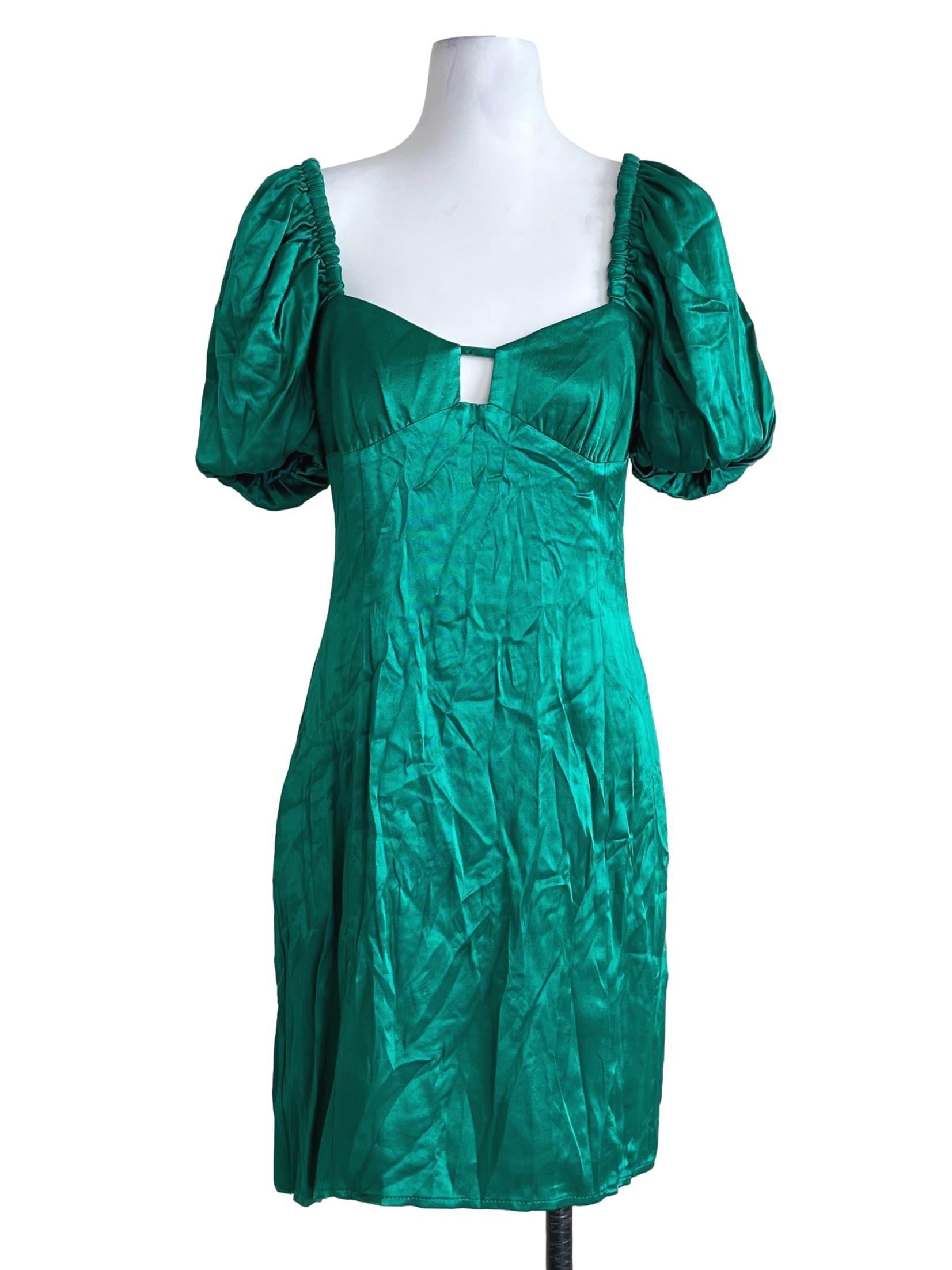 Emerald Green Sweetheart Puff Sleeve Slip Dress