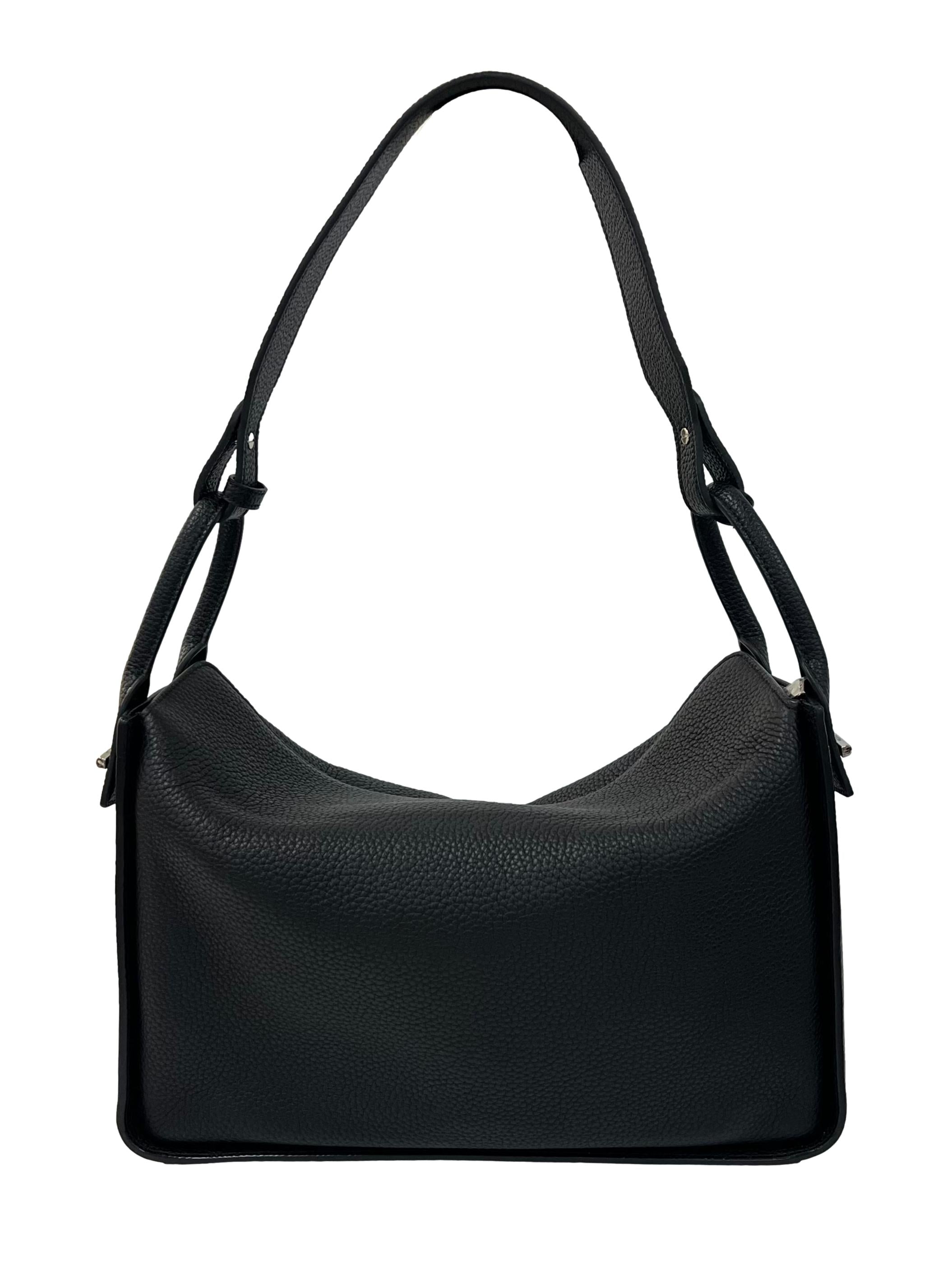 Black Pebbled Faux Leather Shoulder Bag