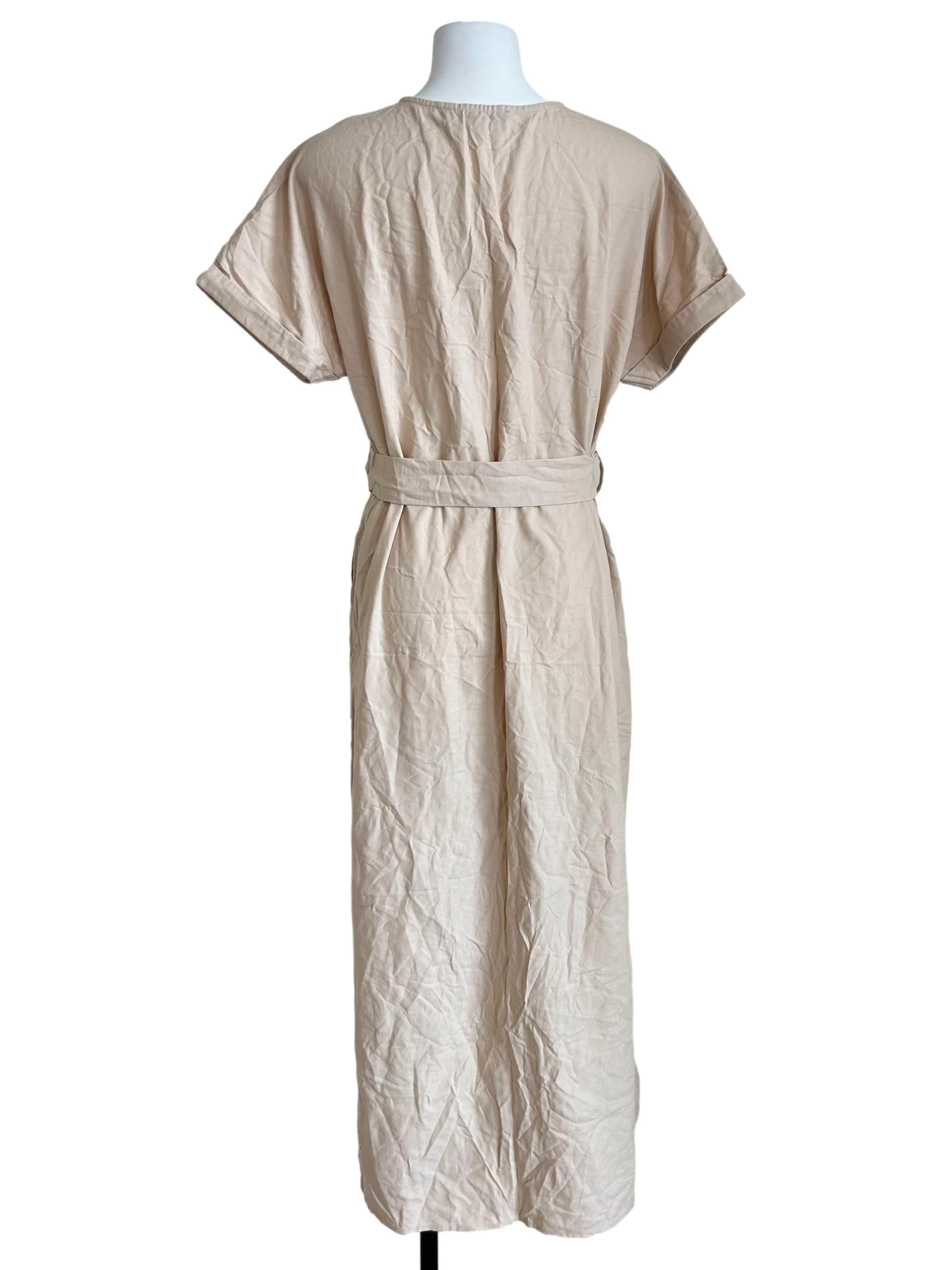 Beige Button-Front Shirt Dress