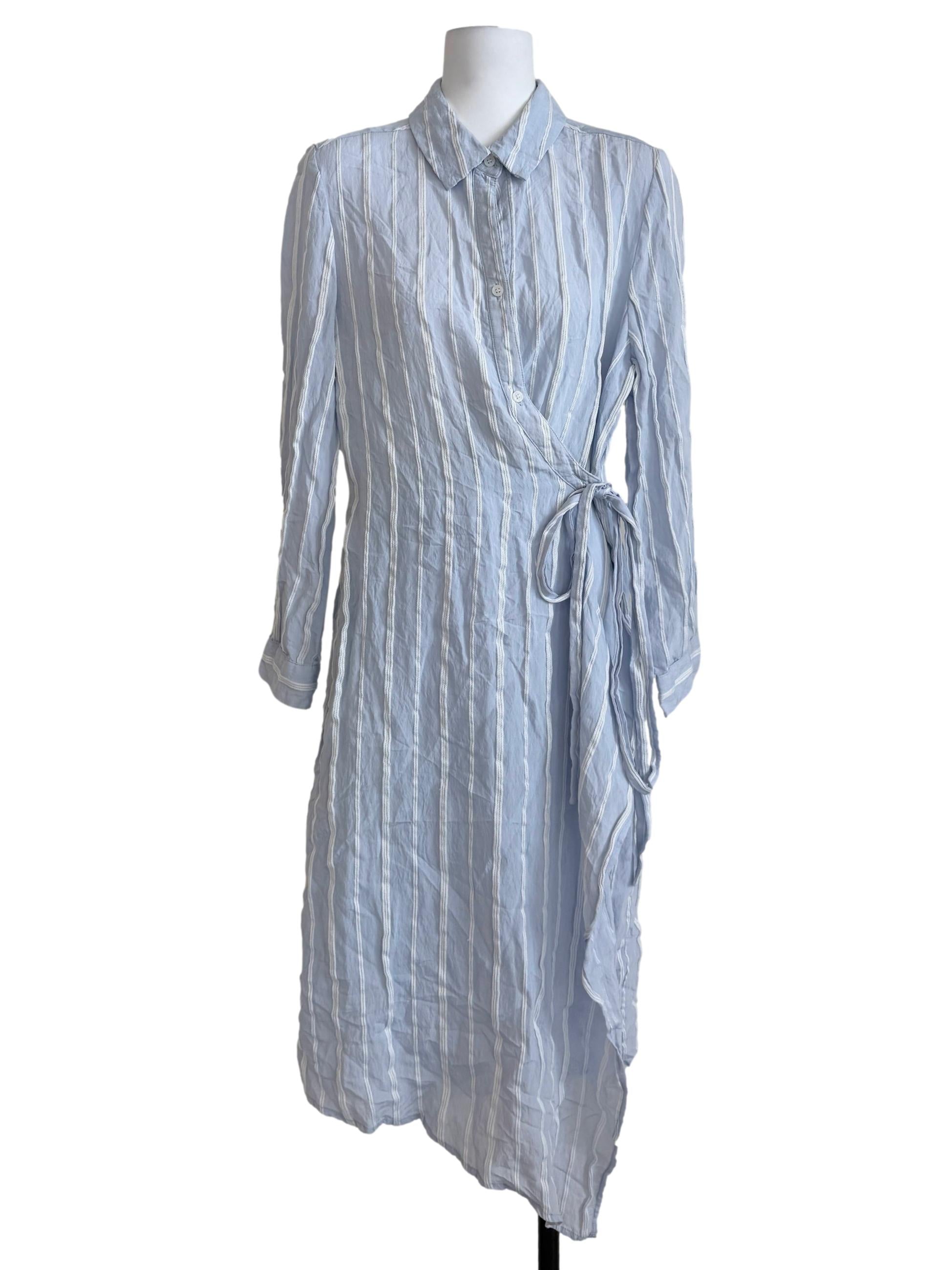 Sky Blue Striped Wrap Dress