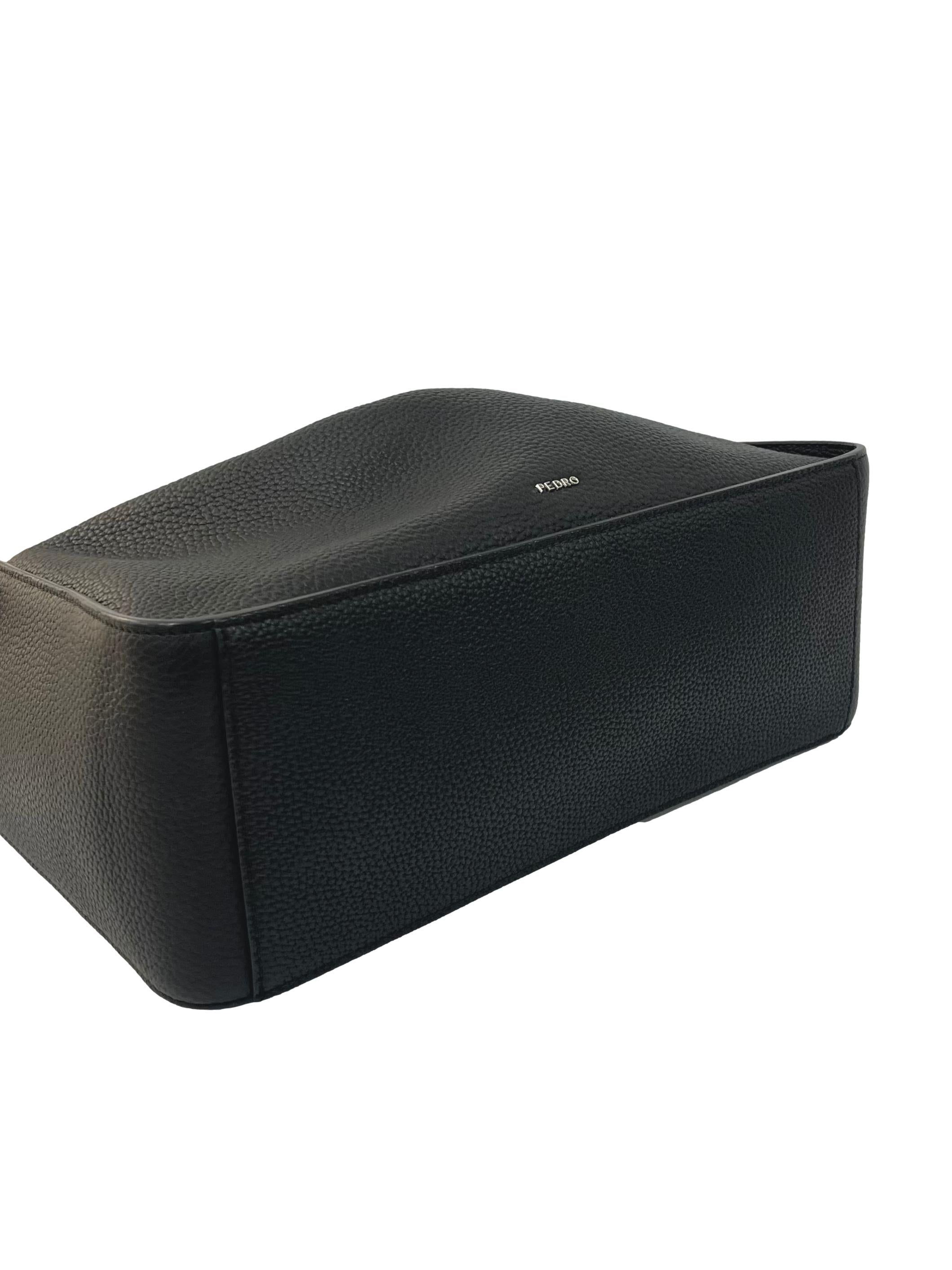 Black Pebbled Faux Leather Shoulder Bag