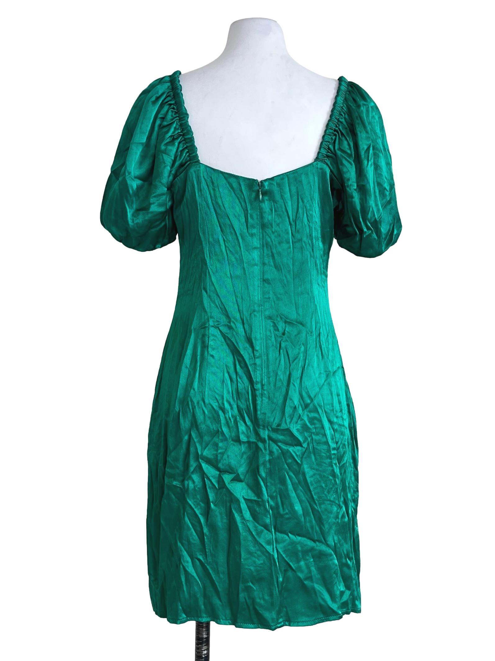 Emerald Green Sweetheart Puff Sleeve Slip Dress