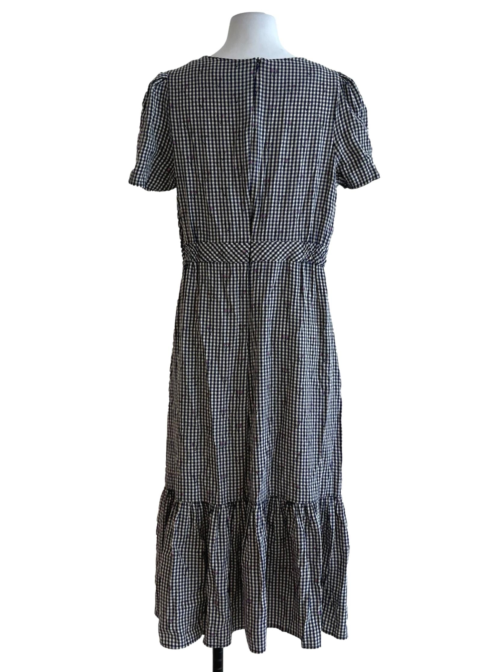 Navy Blue Shepherd'S Check Empire Dress