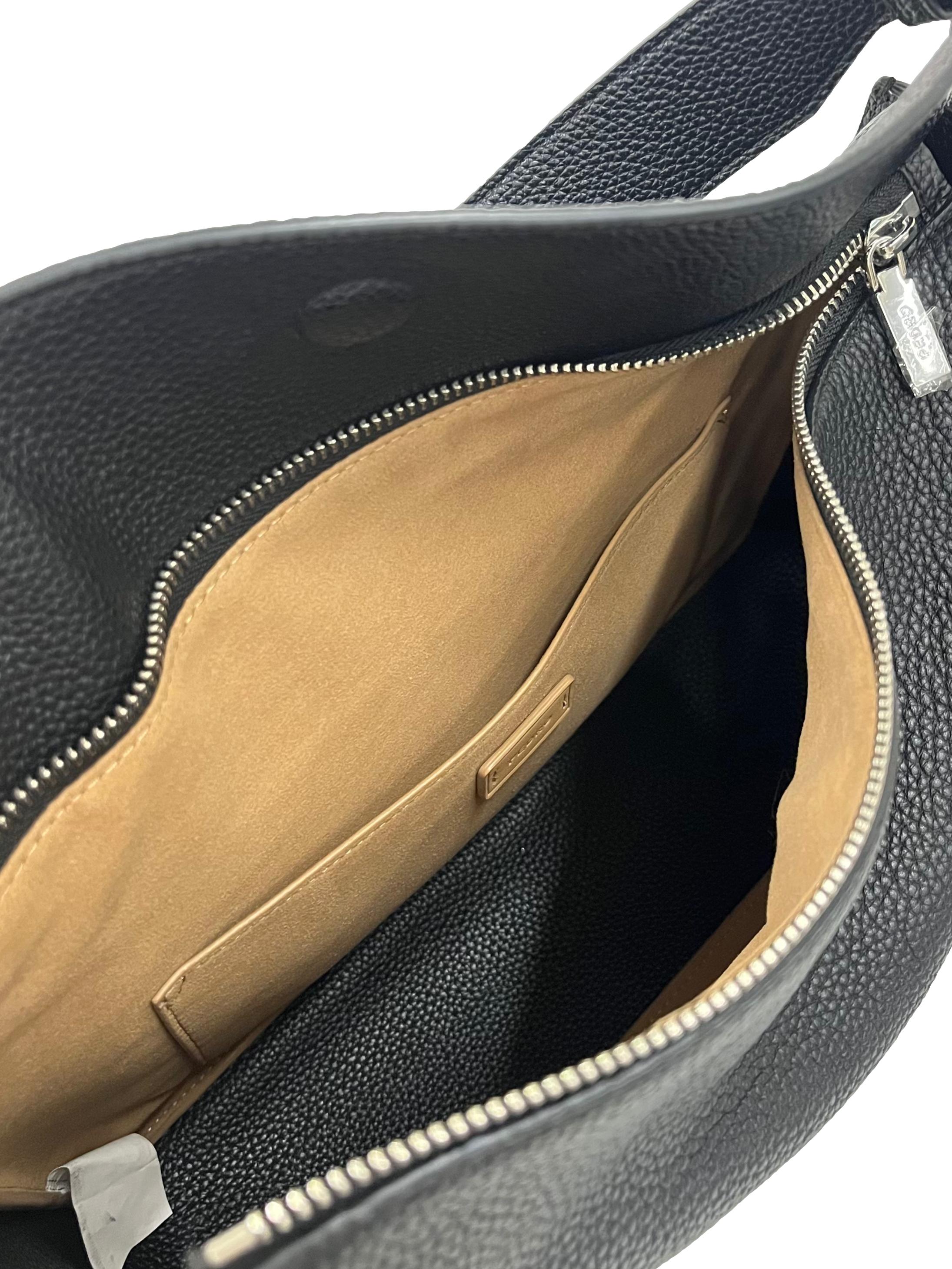 Black Pebbled Faux Leather Shoulder Bag