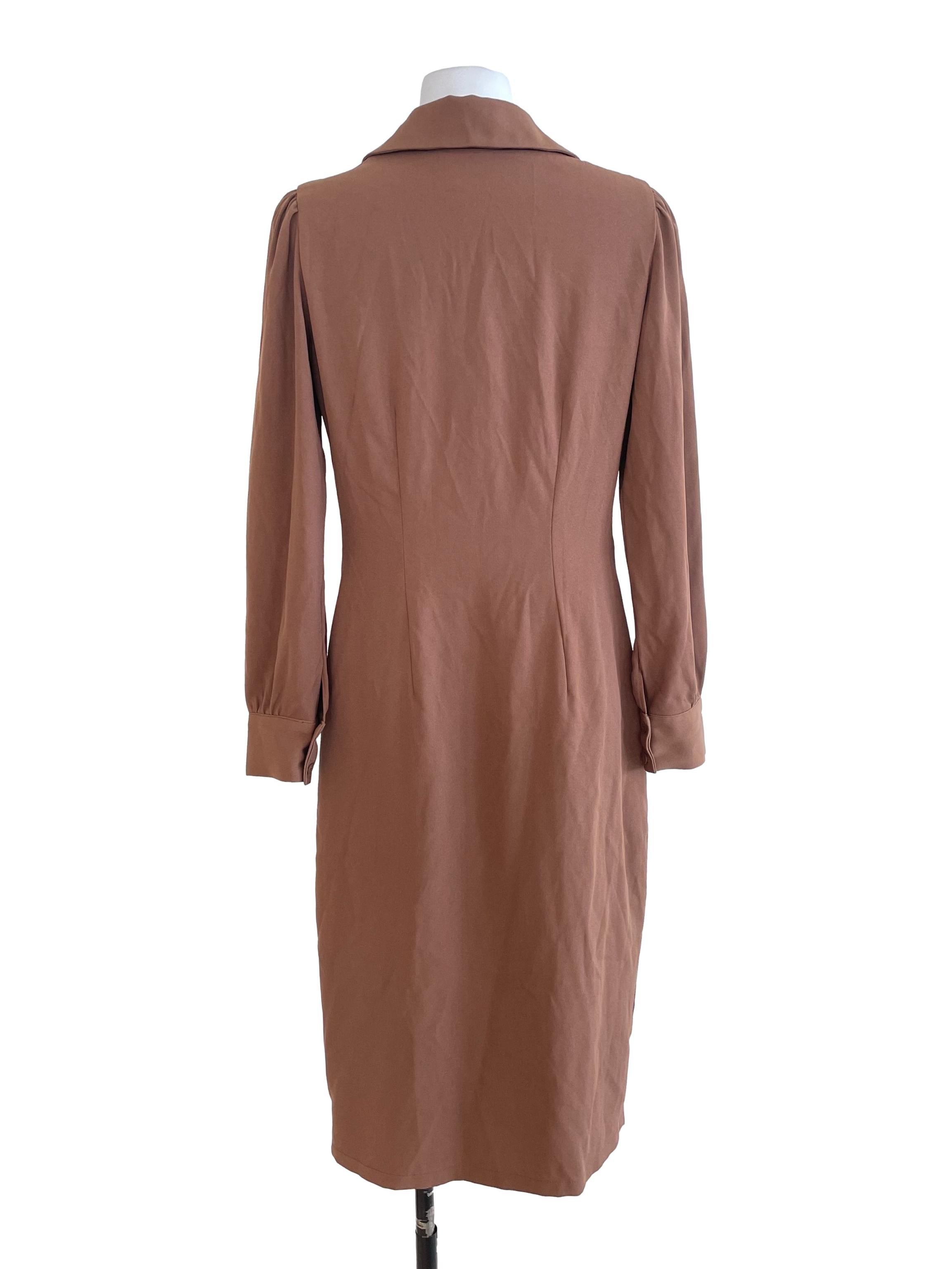 Brown Ruched Shirt Dress