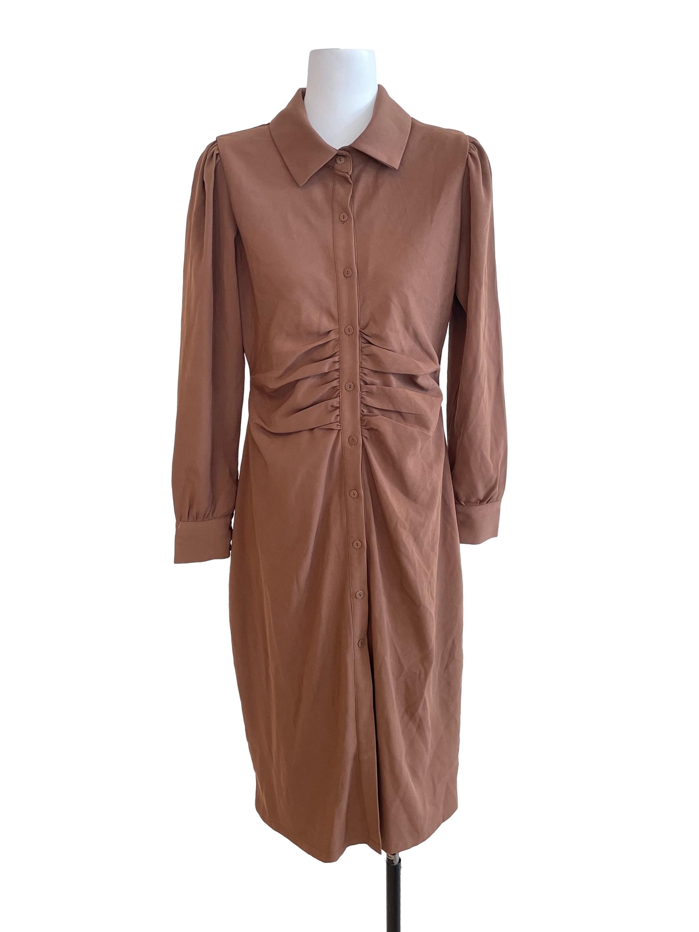 The Wearhouse Brown Ruched Shirt Dress