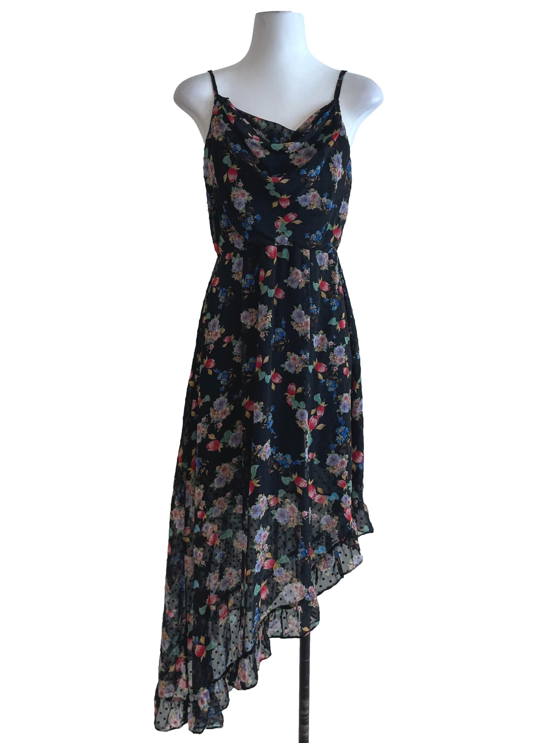 Black Floral Empire Dress