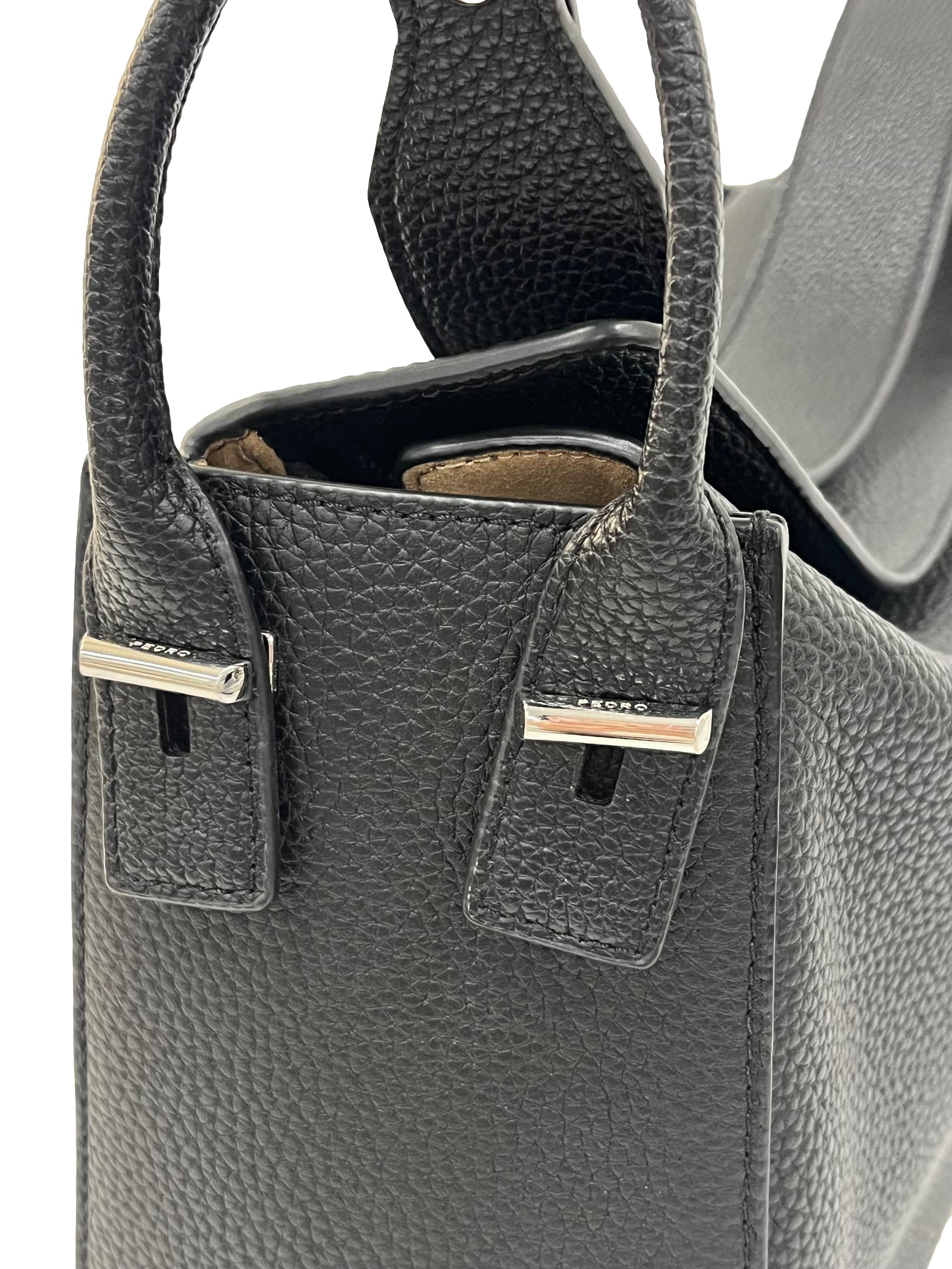 Black Pebbled Faux Leather Shoulder Bag