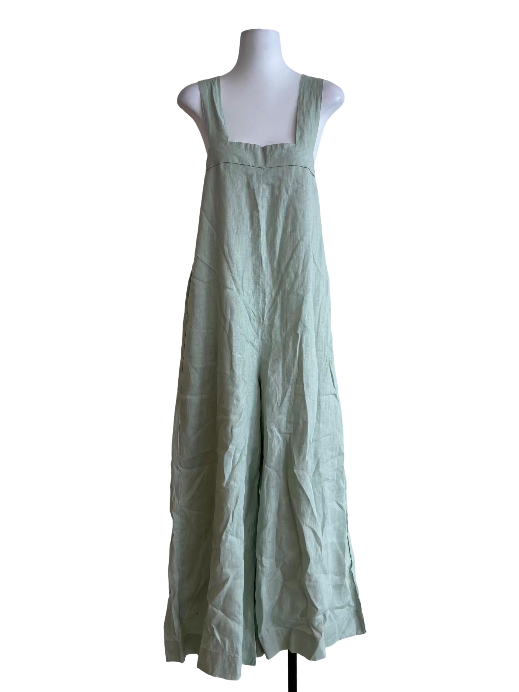 Mint Green Apron Neck Wide Jumpsuit TEM