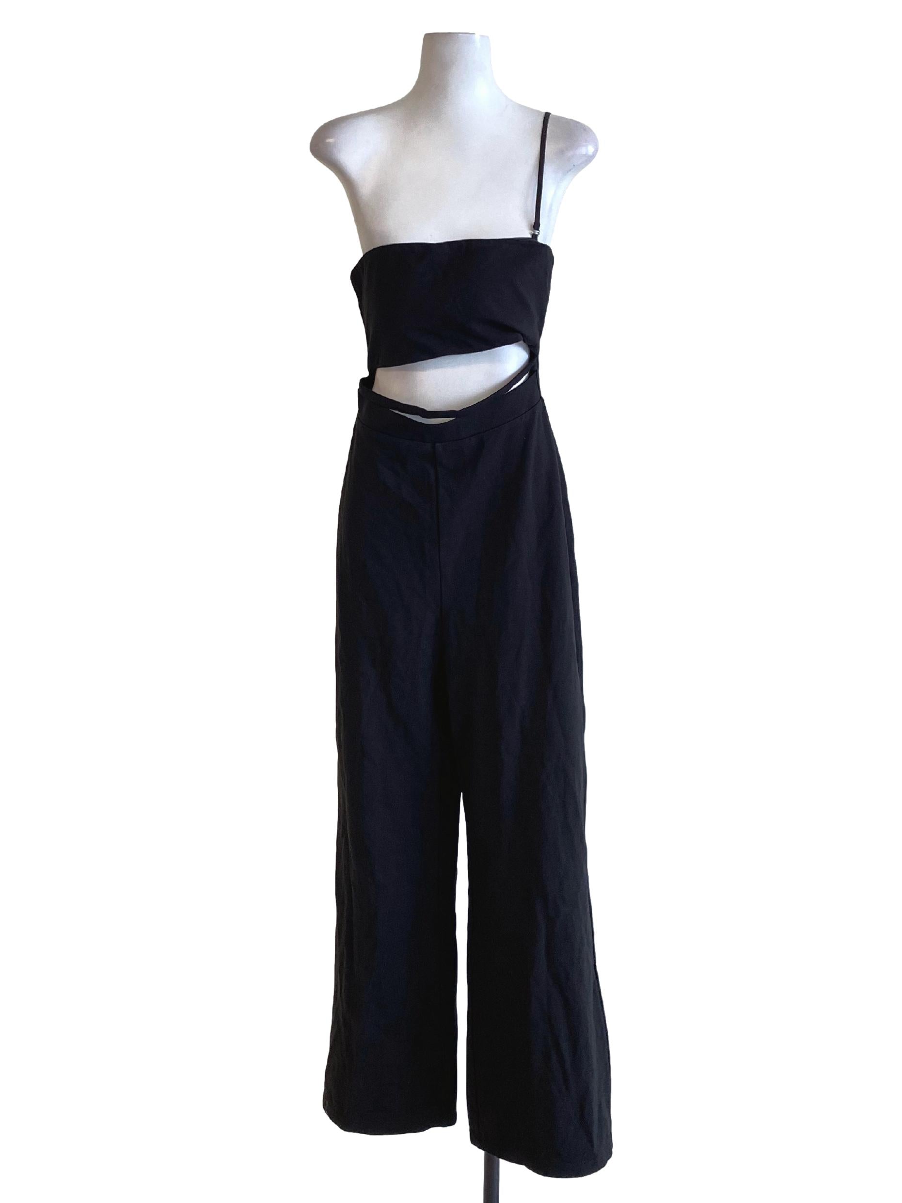 Jade Black One Shoulder Strap Cut Out Waist Loose Jumpsuit