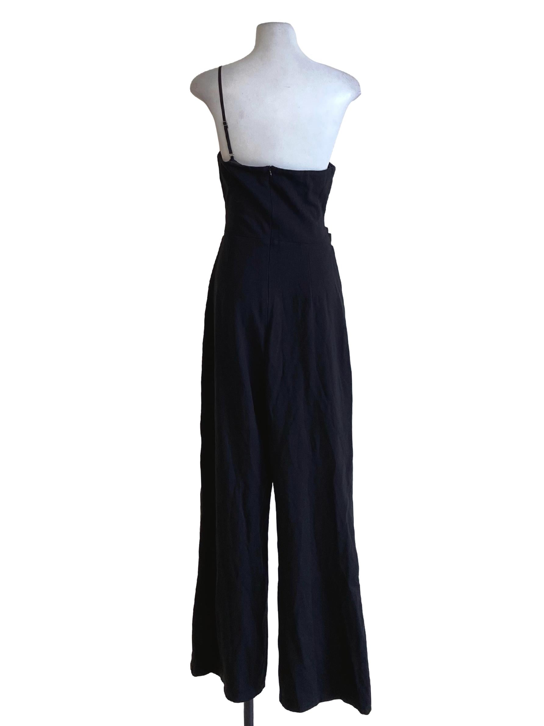 Jade Black One Shoulder Strap Cut Out Waist Loose Jumpsuit