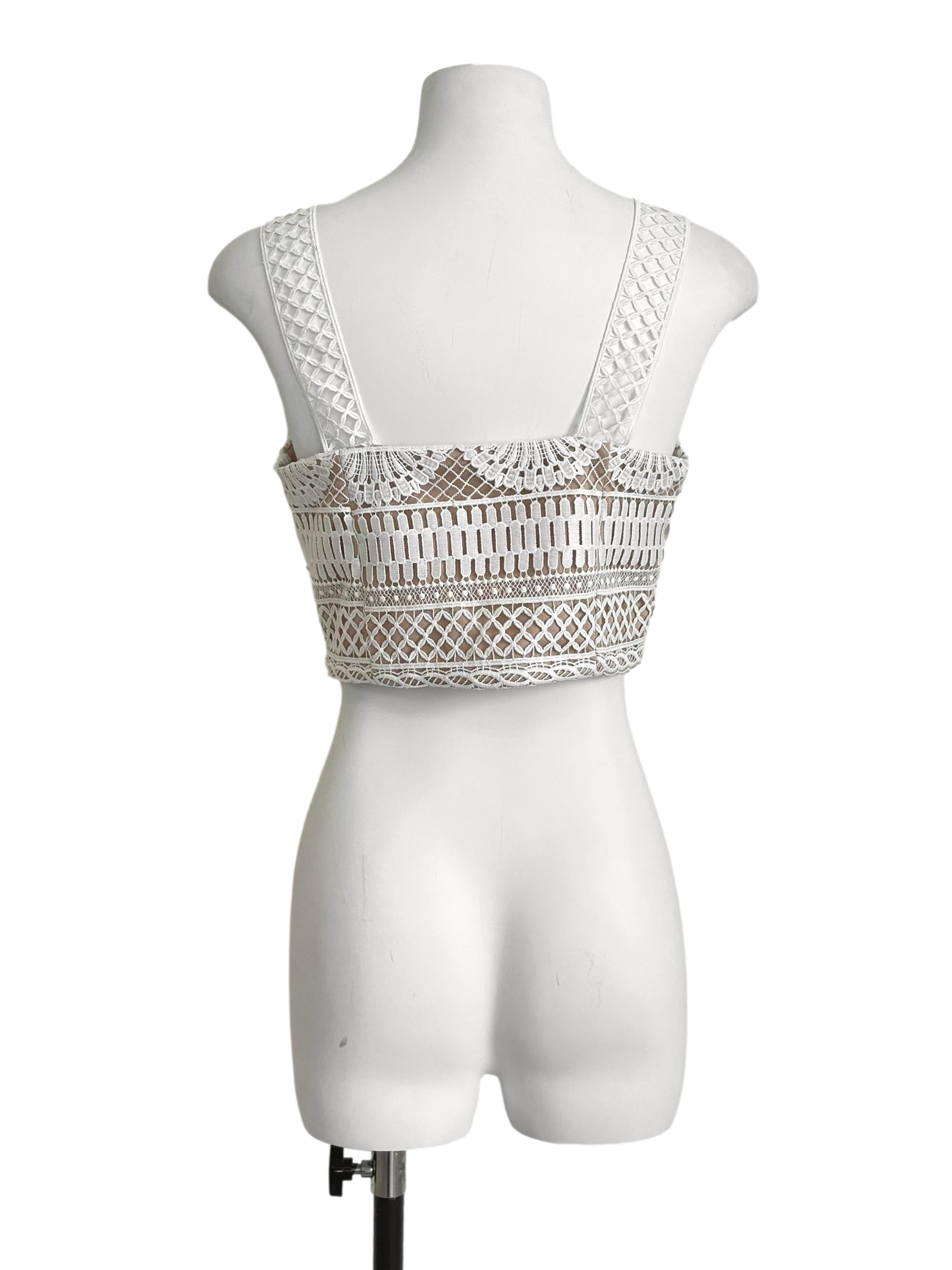 Off-White Geometric Lace Crop Top