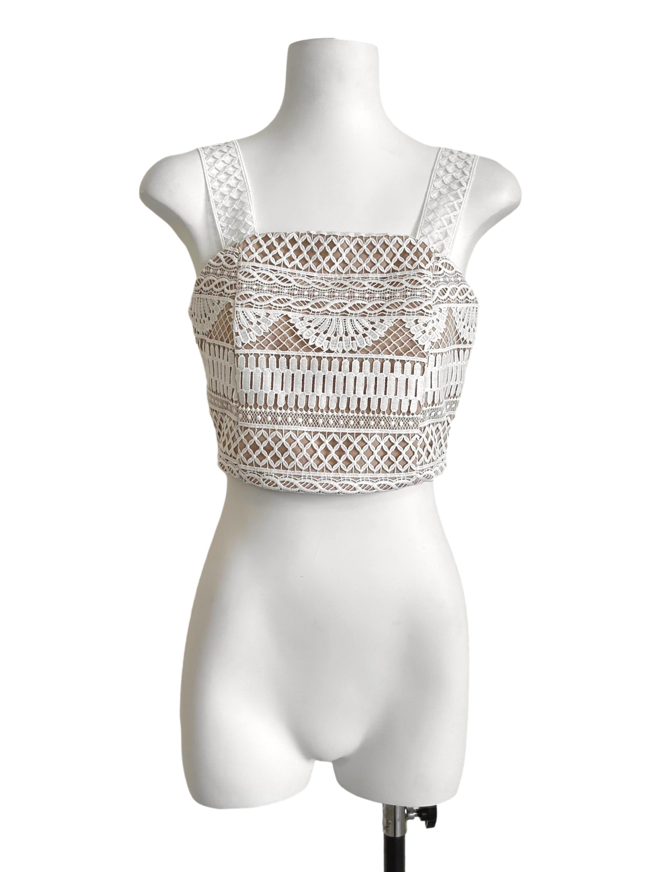 Off-White Geometric Lace Crop Top